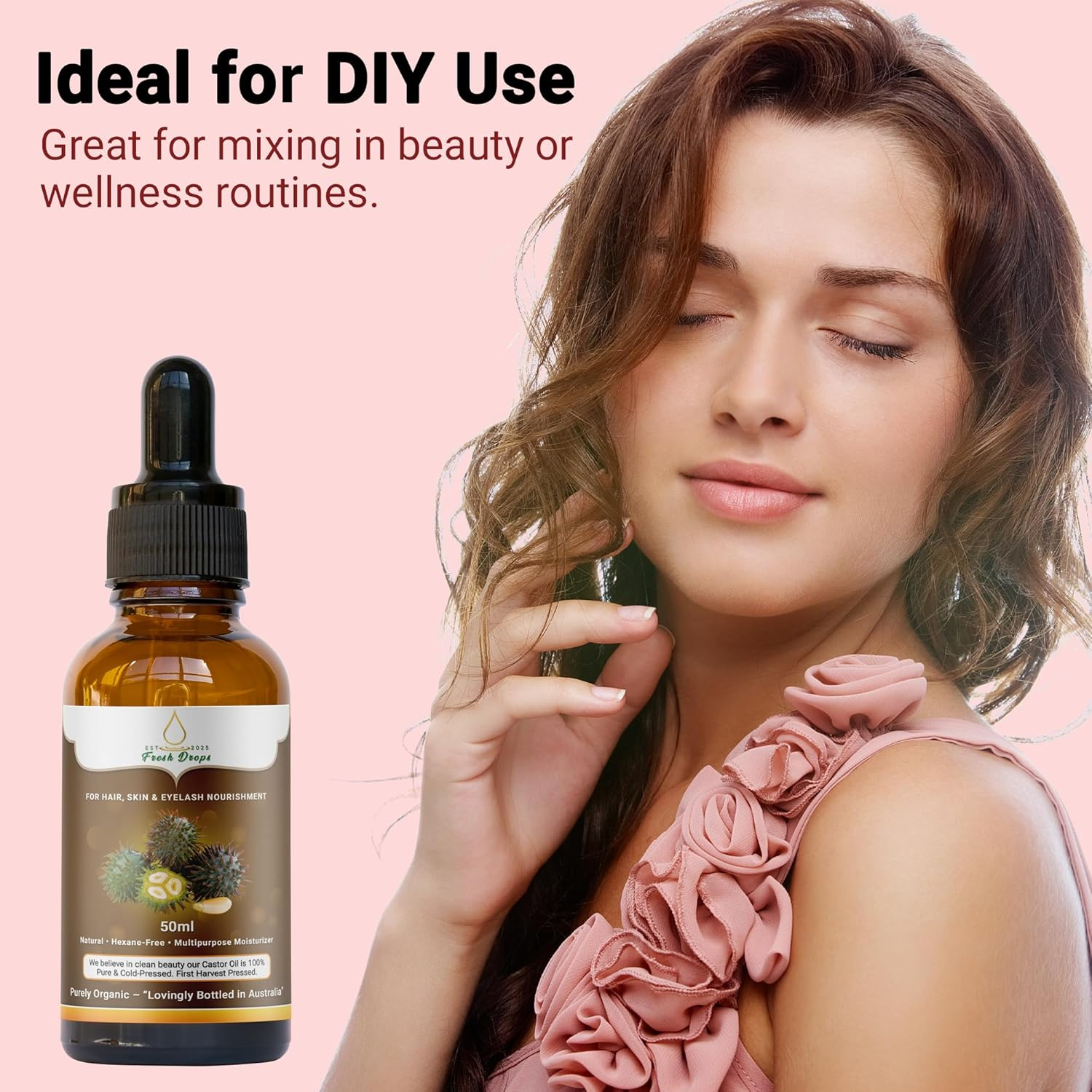 Fresh Drops USDA Organic Castor Oil 250Ml, Pure Cold Pressed, Hexane Free, Fresh Drops - Stimulate Growth for Eyelashes, Eyebrows, and Hair, Smooth Face, and Skin image number 2