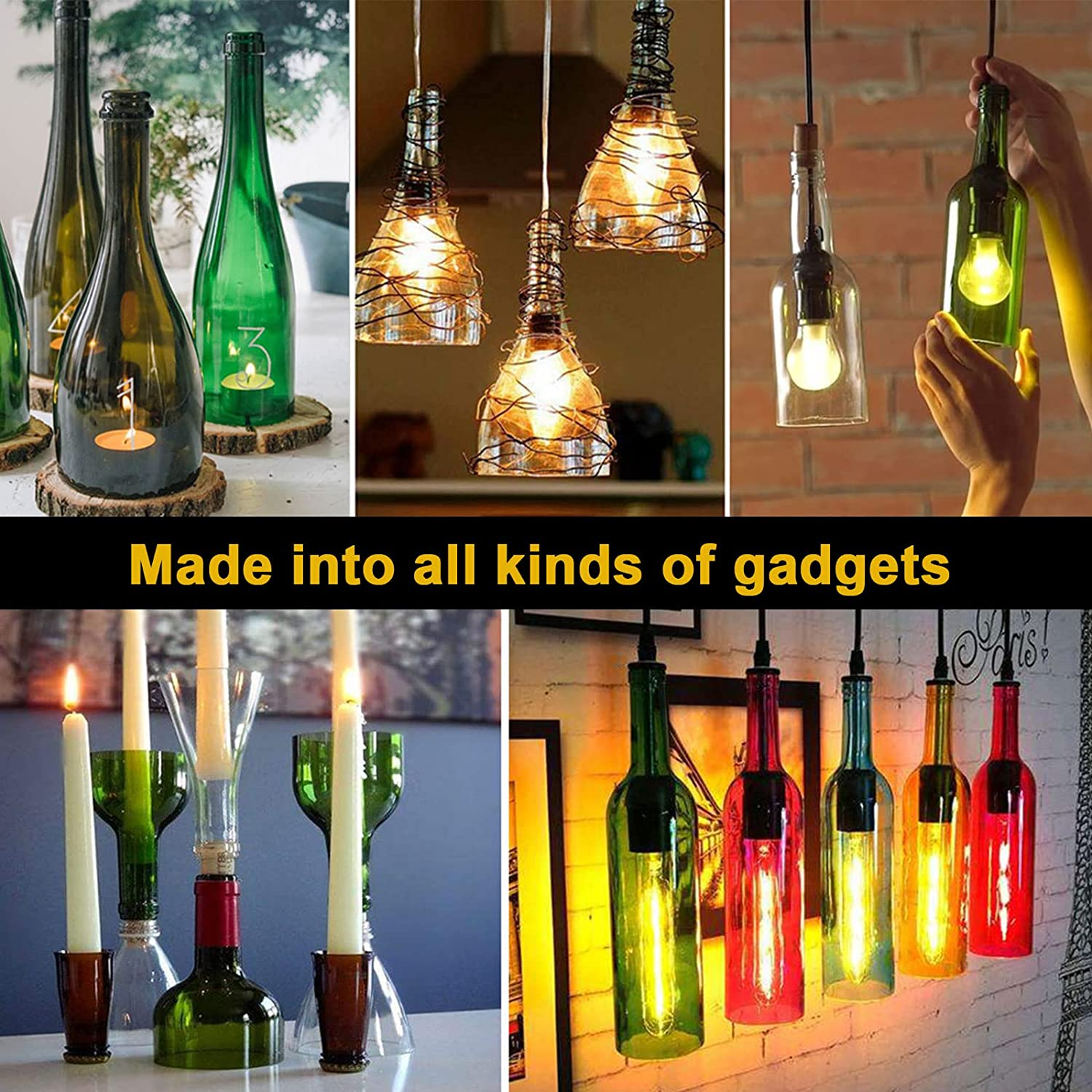 Glass Bottle Cutter, Fixm Bottle Cutter Upgraded Version, Round, Square Bottles and Bottlenecks, Suitable for Bottles of Wine, Beer, Whisky, Champagne, Water and Soda(Black) image number 1