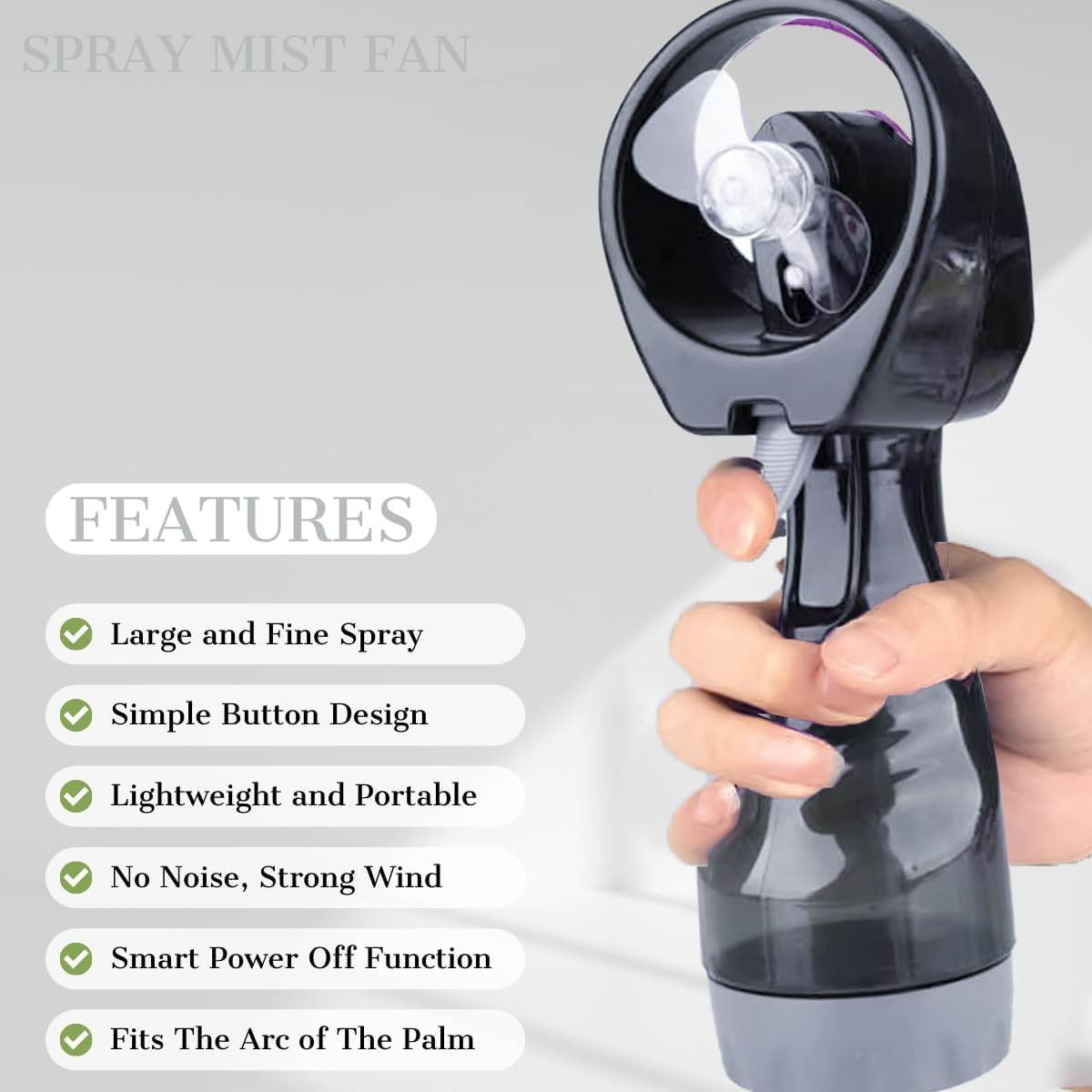 Portable Handheld Mini Mist Fan with Water Spray. Cooling Cold Water Spray Fogging Fan (Black)