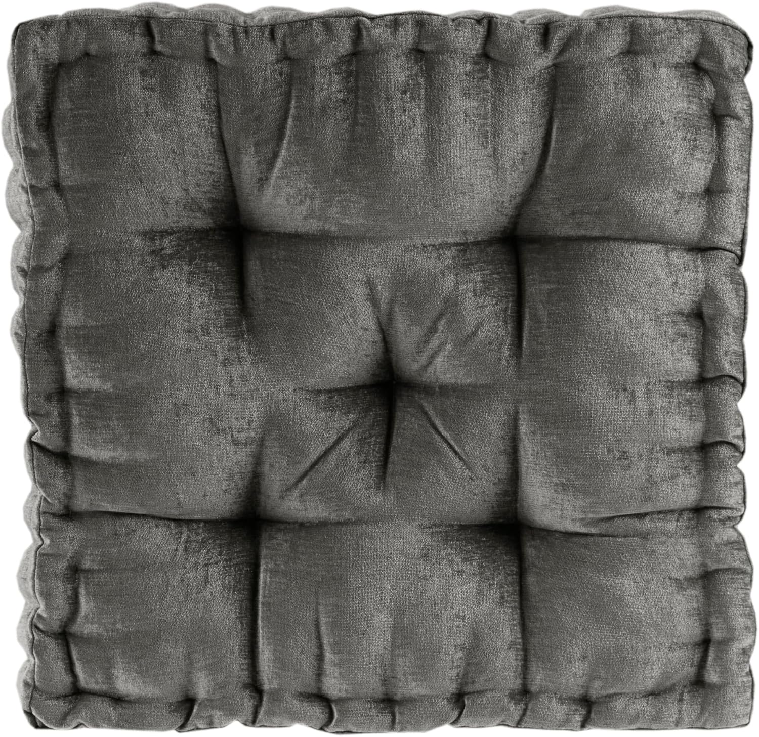 Intelligent Design Azza Floor Pillow, Large Cushions Sitting for Adults, Floor Pillow for Meditation or Yoga, Lustrous Chenille Tufted with Scalloped Edges for Bench/Chair Cushion, 20"X20"X5" Grey