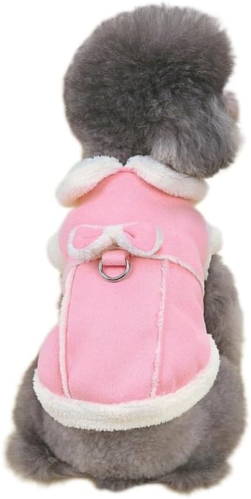 Fleece Dog Coat for Small Dog Girls, Pet Harness Jacket with Bow and D-Ring, Soft Vest Fall Winter Clothes with Fuzzy Collar Yorkie Cat Apparel (Pink, S) image number 4