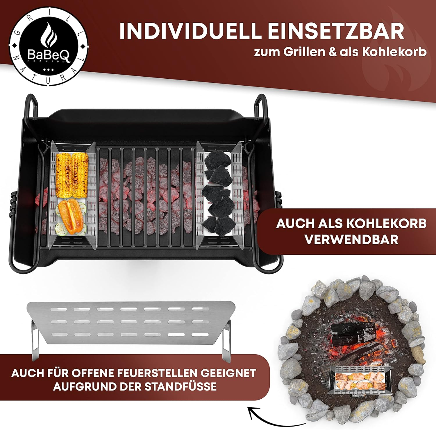 3-In-1 Stainless Steel Grill Basket, Charcoal Basket, Smoking Basket (Square) for Vegetables, Meat, Fish, Coal, Smoking Chips &ndash; Vegetable Basket for Gas Grill, Electric Grill, Charcoal Grill &ndash;