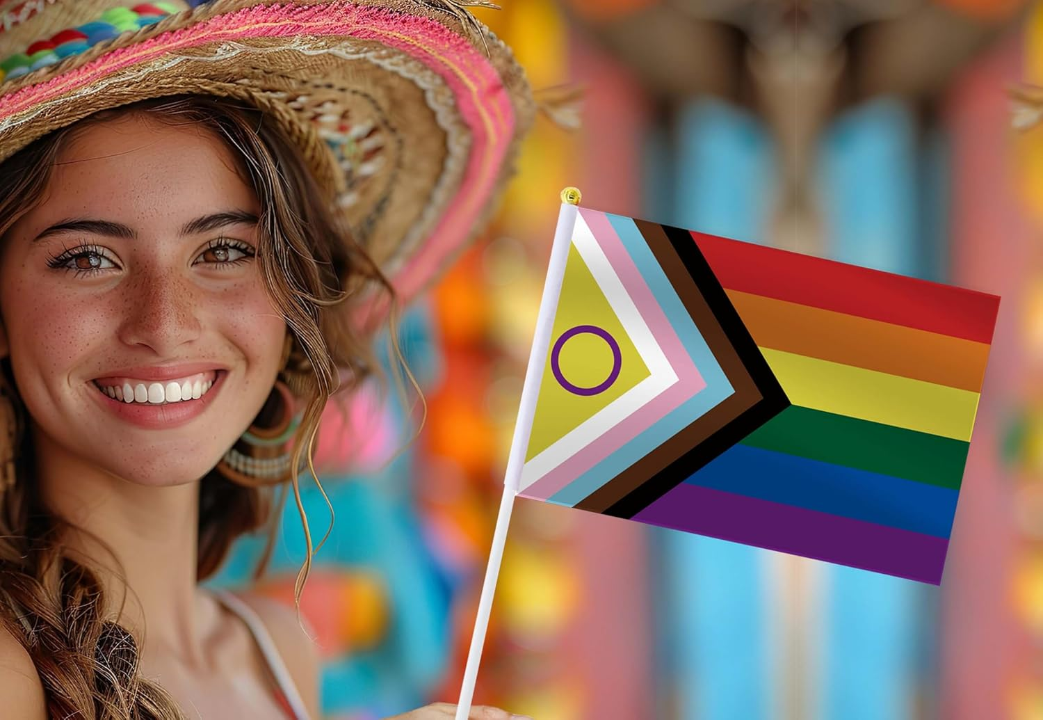 New Intersex-Inclusive Progress Pride Flag Handheld Small Flag Set,10 PCS 5&times;8 Inch Mini Rainbow Inclusive Flag Man Hand Held Banner,Tiny Digital Printed Polyester Banner