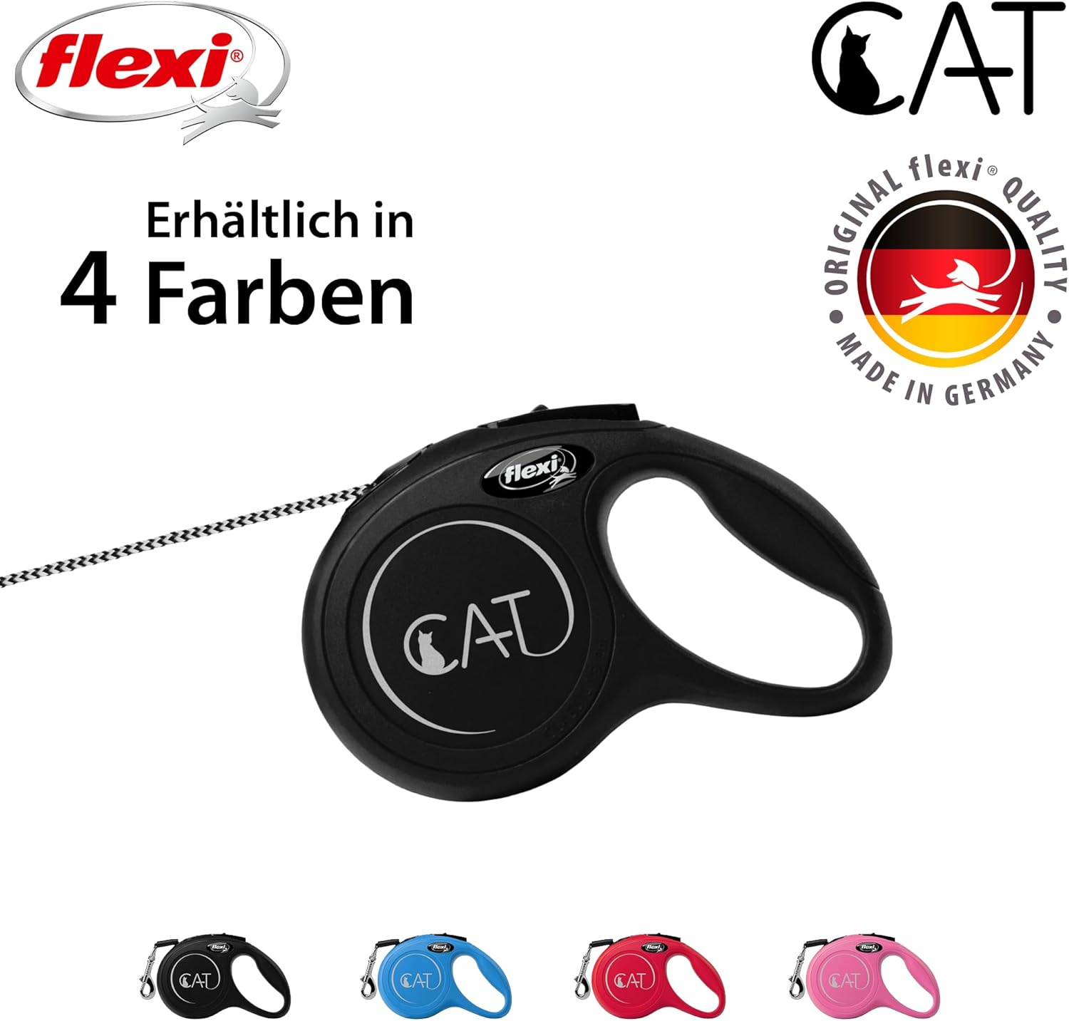 Flexi Classic Retractable Cat Cord Lead Black Extra Small 3 Metres image number 1