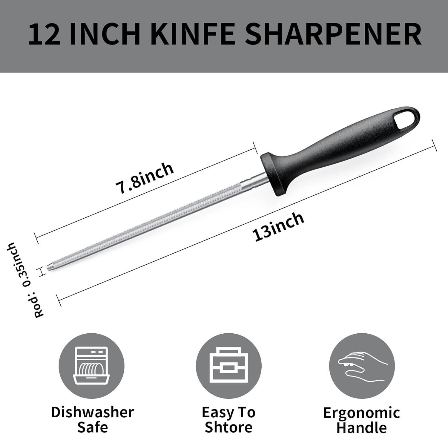 Knife Sharpener Rod, Fanerfun13 Inches Carbon Steel Professional Knife Sharpening Steel, Knife Sharpener with Hanging Holes image number 5