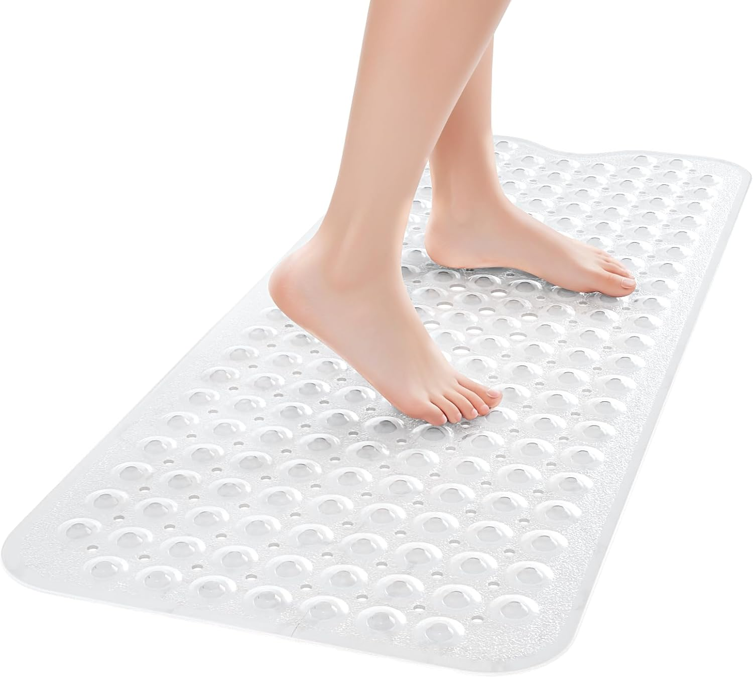 40X100Cm/15X40Inch Bathroom Mat,Shower Plastic Bath Mat with Suction Cup,Non-Slip Comfortable Bathtub Mat for Shower, Bathroom, Machine Wash Dry,Clear White