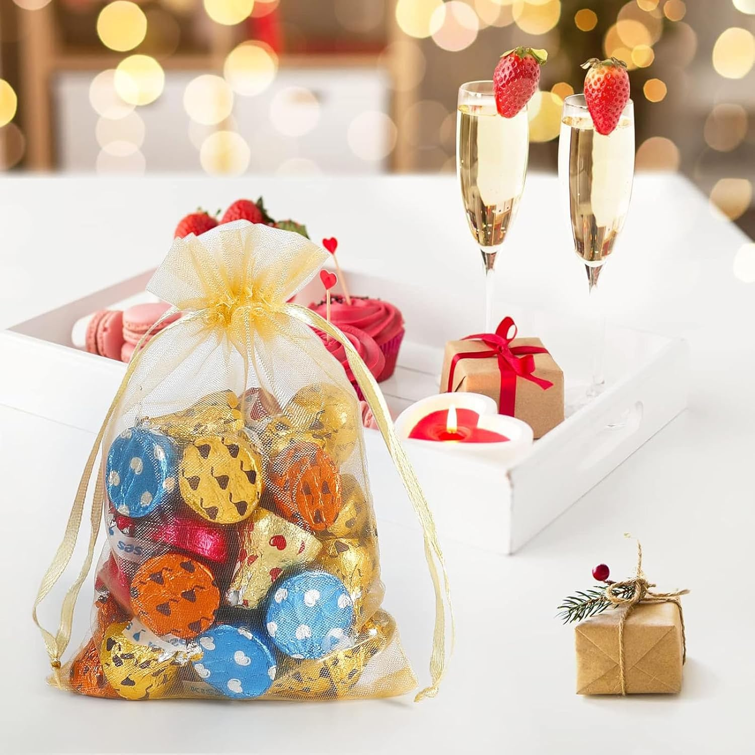 Organza Gift Candy Sheer Bags,Tuoyi Mesh Jewelry Pouches Drawstring Bulk for Wedding Party Favors Festival Christmas Valentine'S Day (10 * 15Cm, Mixcolor) image number 1