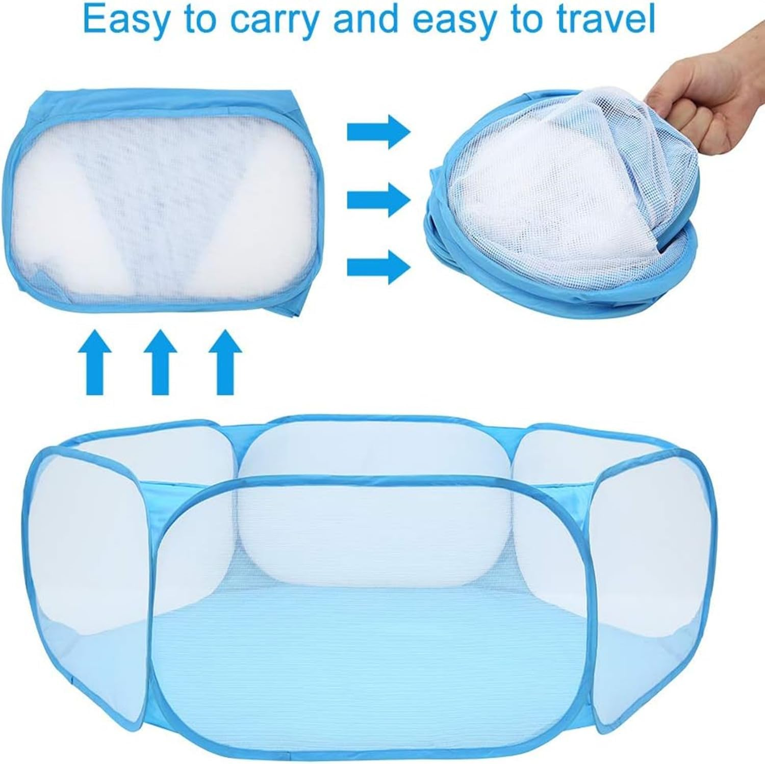 Small Animals Tent,Reptiles Cage,Breathable Transparent Pet Playpen Pop Open Outdoor/Indoor Exercise Fence,Portable Yard Fence (Blue) image number 5