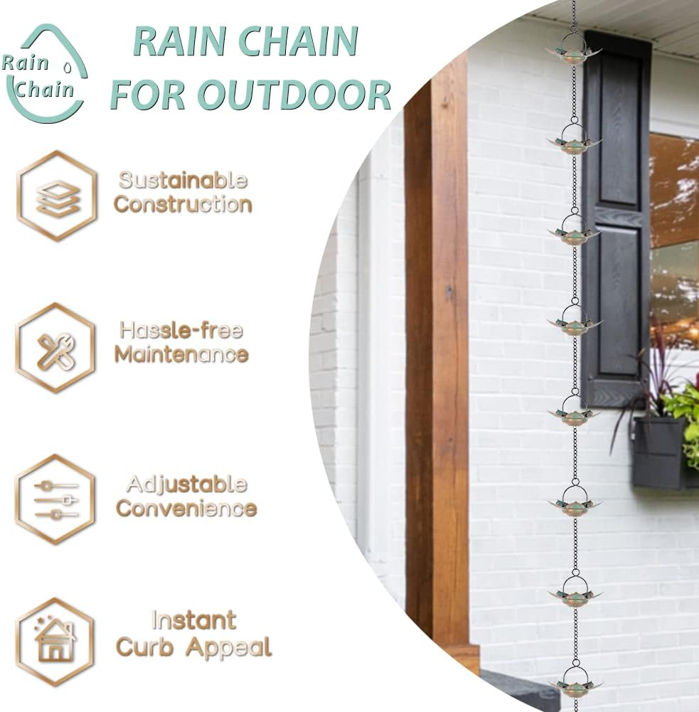 8.3 FT Lotus Rain Chain, Metal Rain Chains for Gutters with 12 Cups, Adjustable Rain Catcher Chain for Eaves Drainage, Replacement for Downspout, Outdoor Decor image number 4