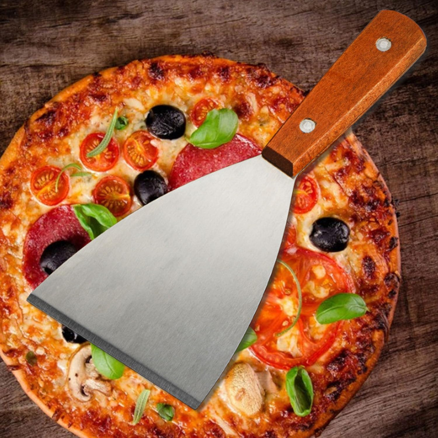 Stainless Steel Grill Scraper 2PCS, with Wooden Handle, Slant Edge, Versatile Grill Scraper Tool for Grill Dough Pancake Pizza image number 3