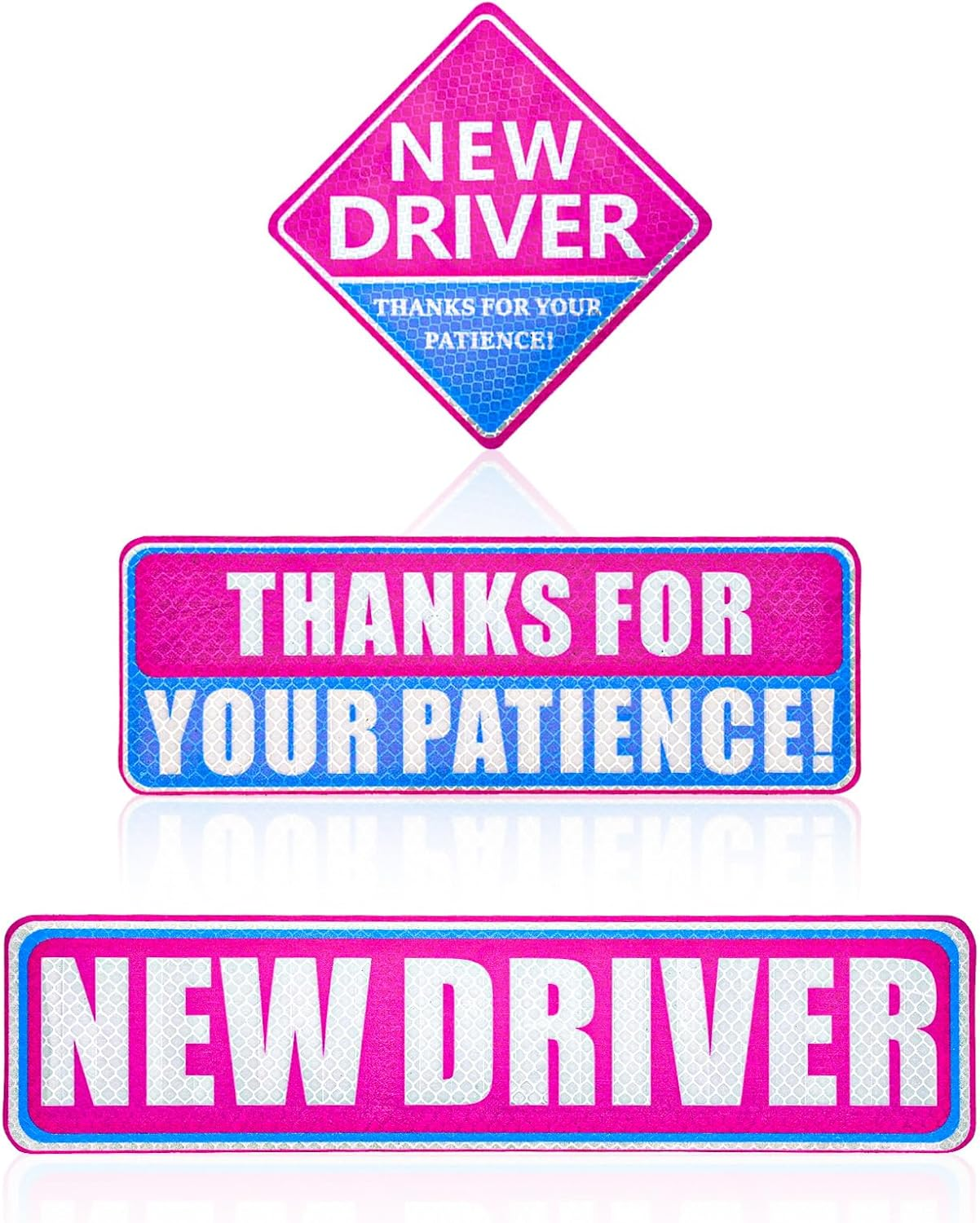 3Pcs New Driver Magnet for Car, Thanks for Your Patience Student Driver Sticker Magnetic Reflective Bumper Stickers Novice Driver Road Safety Sign New Driver Decal for Car (Pink, Blue)