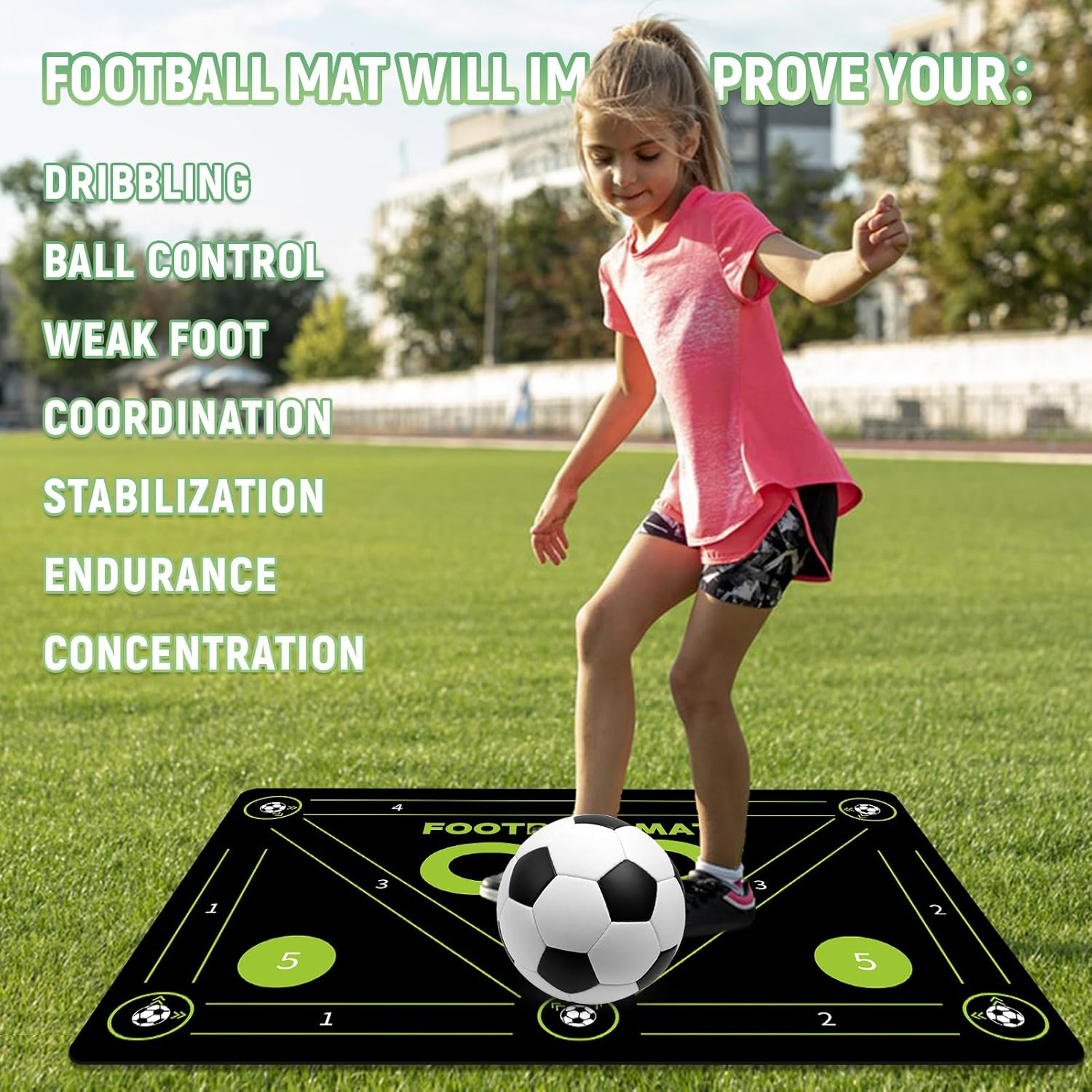 Soccer Training Mat, Soccer Footwork Training Equipment Mat for All Ages Improve Speed and Coordination, Anti-Slip Silent, Video and Dynamic Manuals Included, Football Footstep Training Mat for Kids image number 1