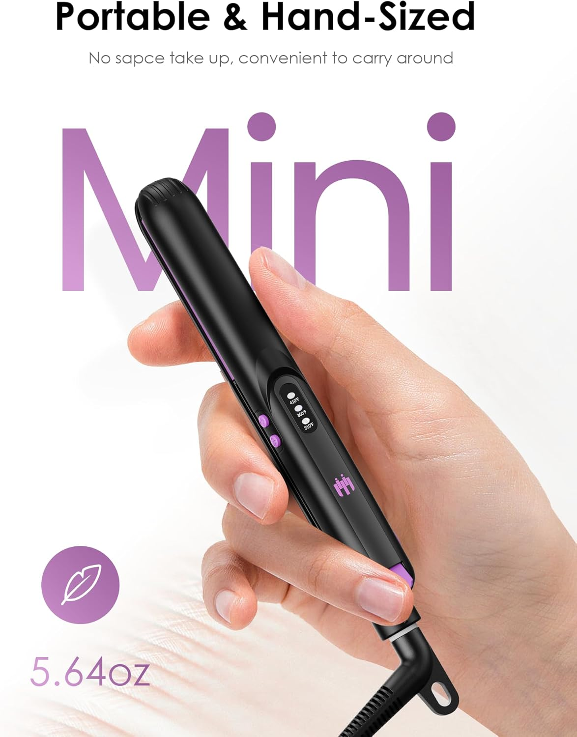 Mini Flat Iron, 0.7 Inch Ceramic Small Hair Straightener for Short Hair Curls Bangs, Portable Travel Iron Dual Voltage with Travel Pouch, 3 Temperature Adjustable