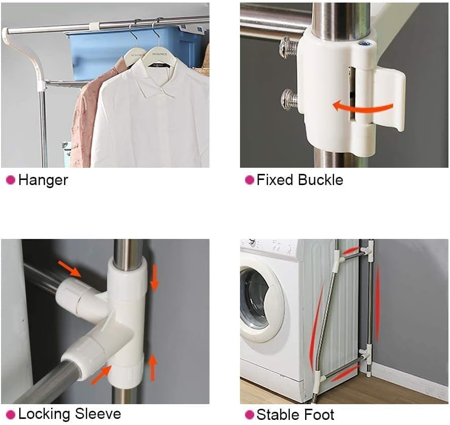 Baoyouni Bathroom Storage Shelf over Toilet Space Saver Washing Machine Standing Organizer 2-Tier (24.41~39.76 * 18.90 * 68.11In) image number 2