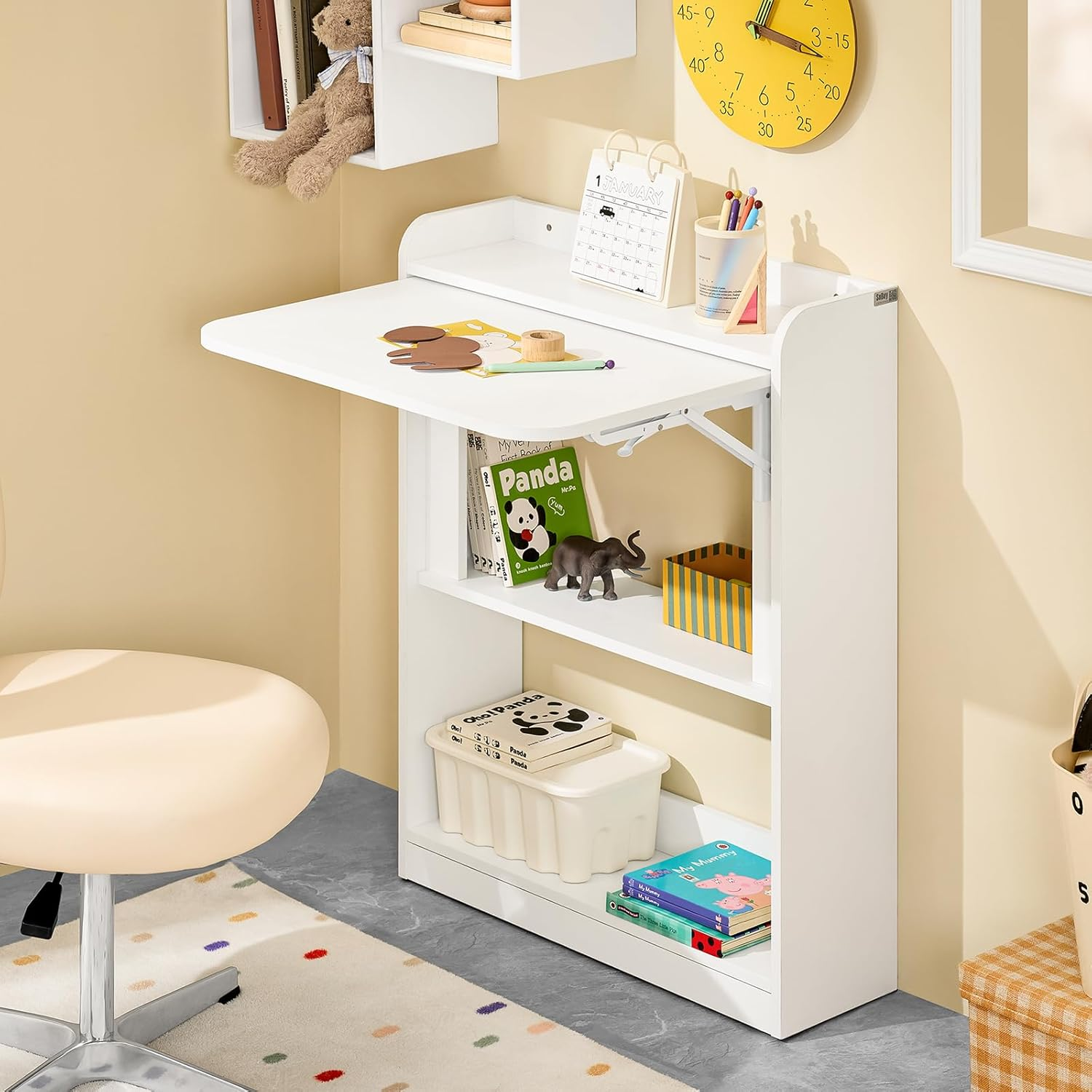 Sobuy Foldable Desk Computer Desk Workstation with Storage Shelves, Home Office Folding Table Desk FWT92-W image number 4