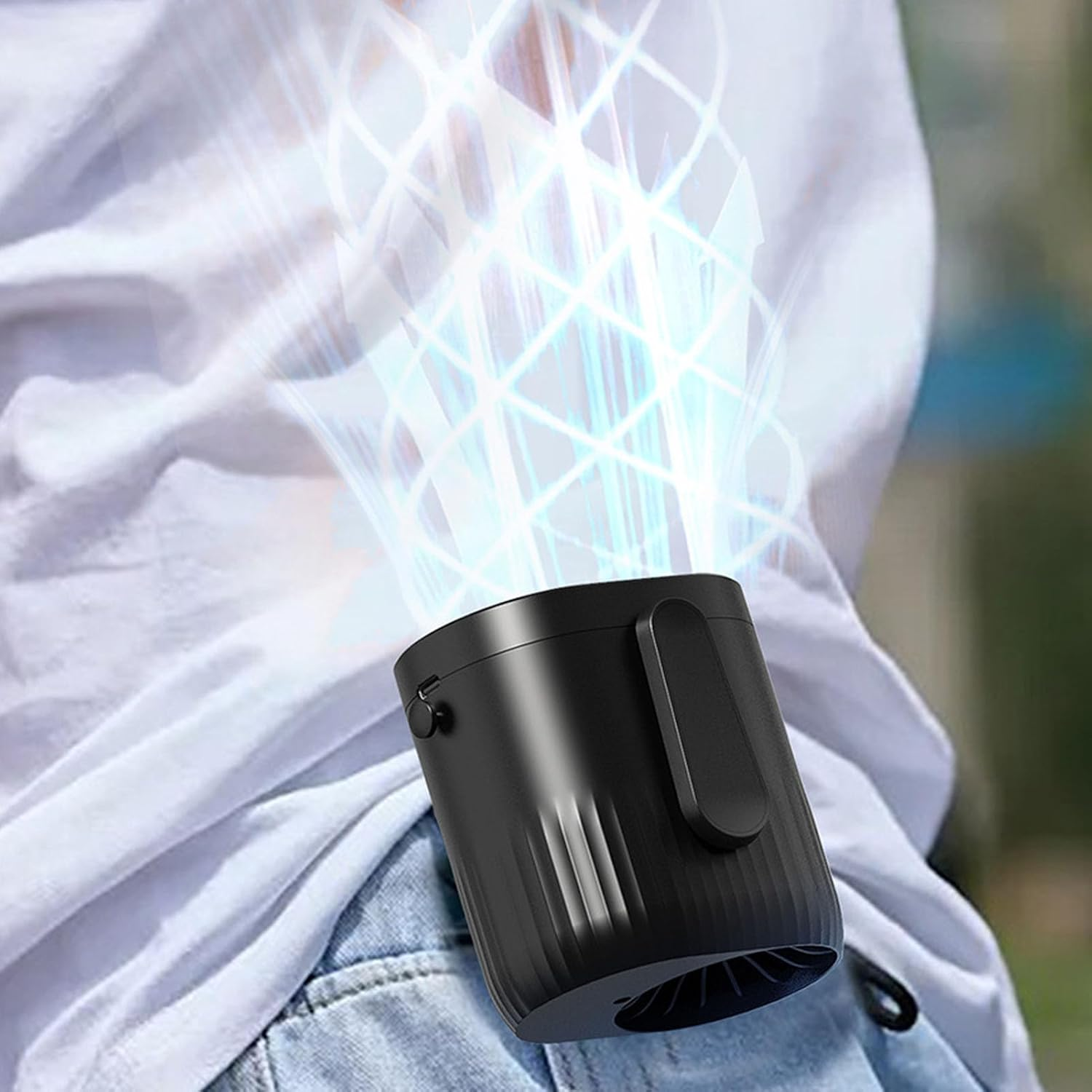 Portable Waist Clip Fan - 4000Mah 3 Speed Adjustable Outdoor Turbo Fan with Emergency Light, Rechargeable Hand Fan for Travel Camping (Black) image number 4