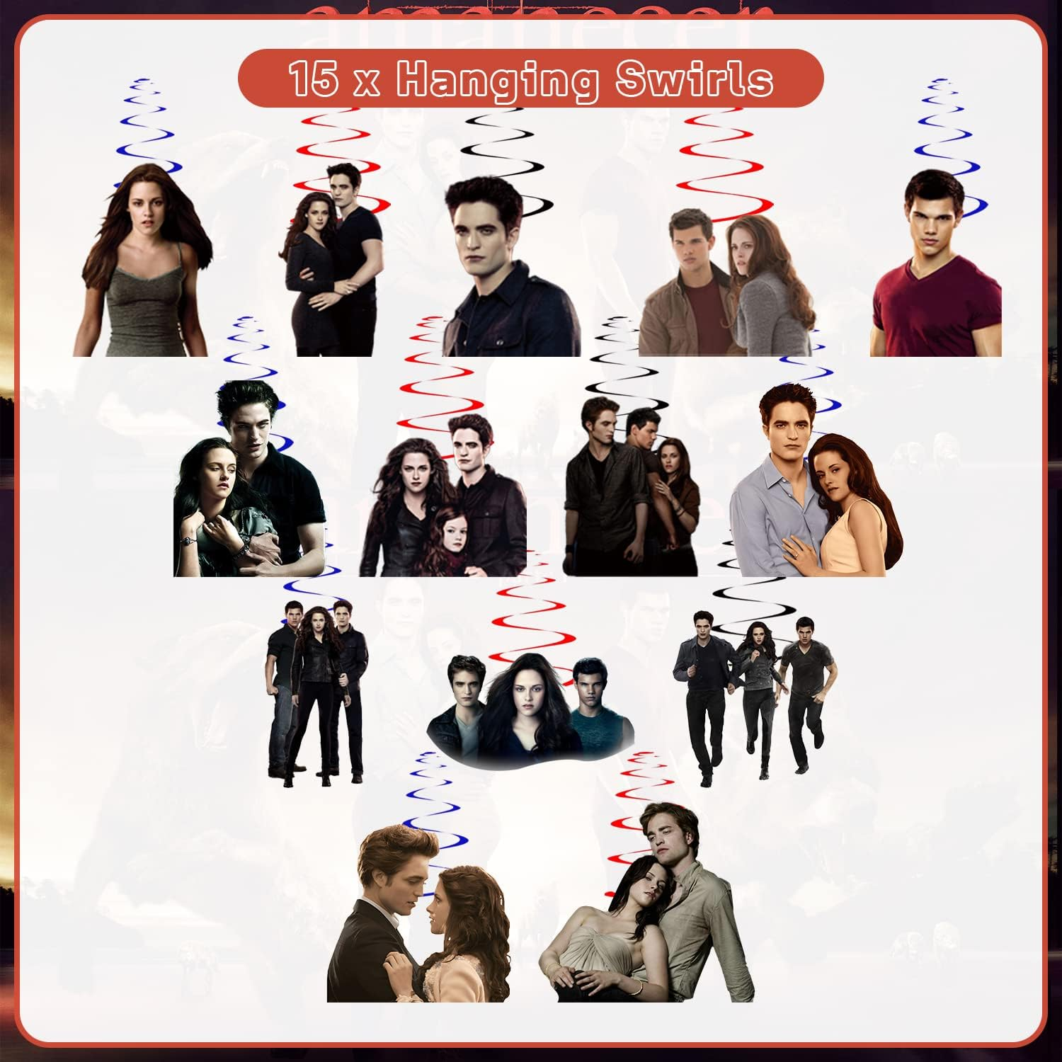 28 Pcs the Twilight Saga Party Decorations Hanging Swirls, the Twilight Saga Decorations Swirls Streams, for Kids Teens Fans Birthday Party Supplies image number 5