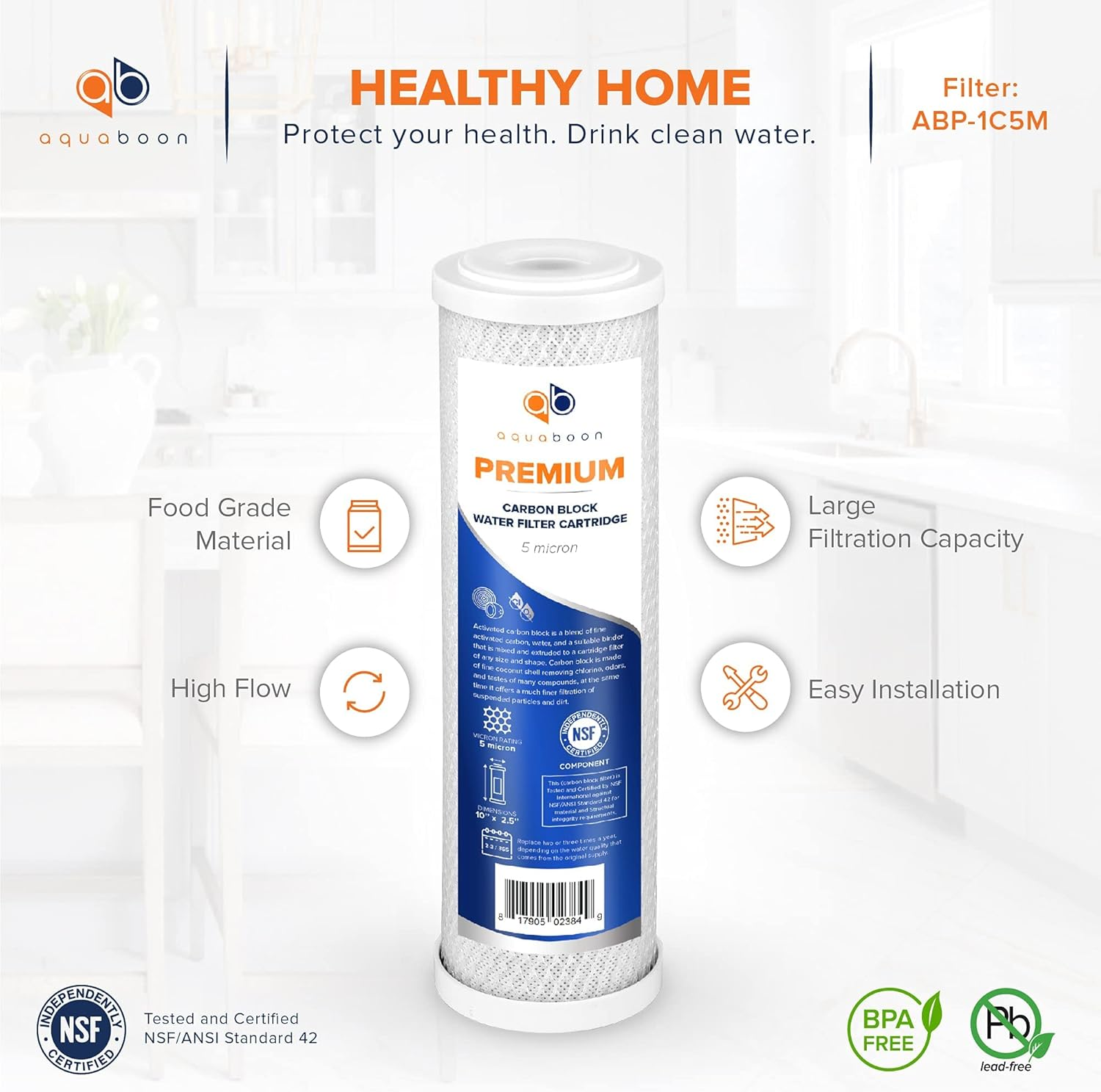 Aquaboon Premium Whole House Replacement Water Filter Cartridge | Coconut Shell Activated Carbon Block CTO | Universal 5 Micron 10 X 2.5 Inch Cartridge | Compatible with Whirlpool WHA2BF5, 3 Pack image number 4