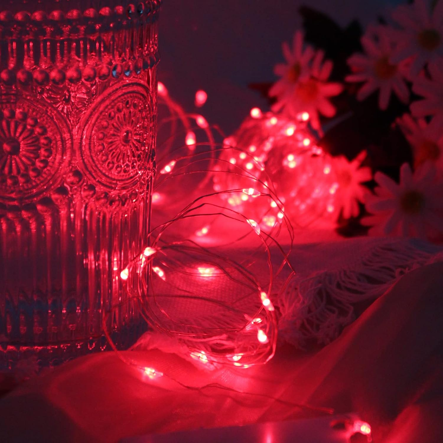 Fairy Christmas Lights Battery Operated, 20M/66Ft/200 LED String Light, Waterproof Battery Case, Indoor Lights for Xmas Tree Wedding,Party Events Garden Spring Decoration (Red) image number 3