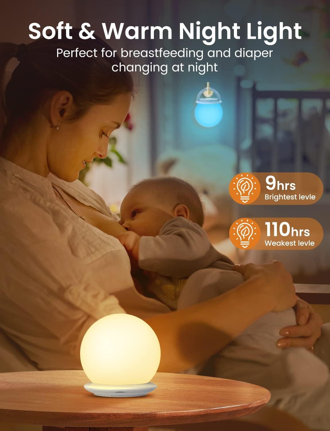 Night Light Kids, KOOFIT LED Night Light Touch Control, Warm Light, 8 RGB Colors, 1 Hour Timer, USB Rechargeable Baby Night Light for Kids, Dimmable Night Lamp for Bedroom, Nursery, Newborn, Adults image number 5
