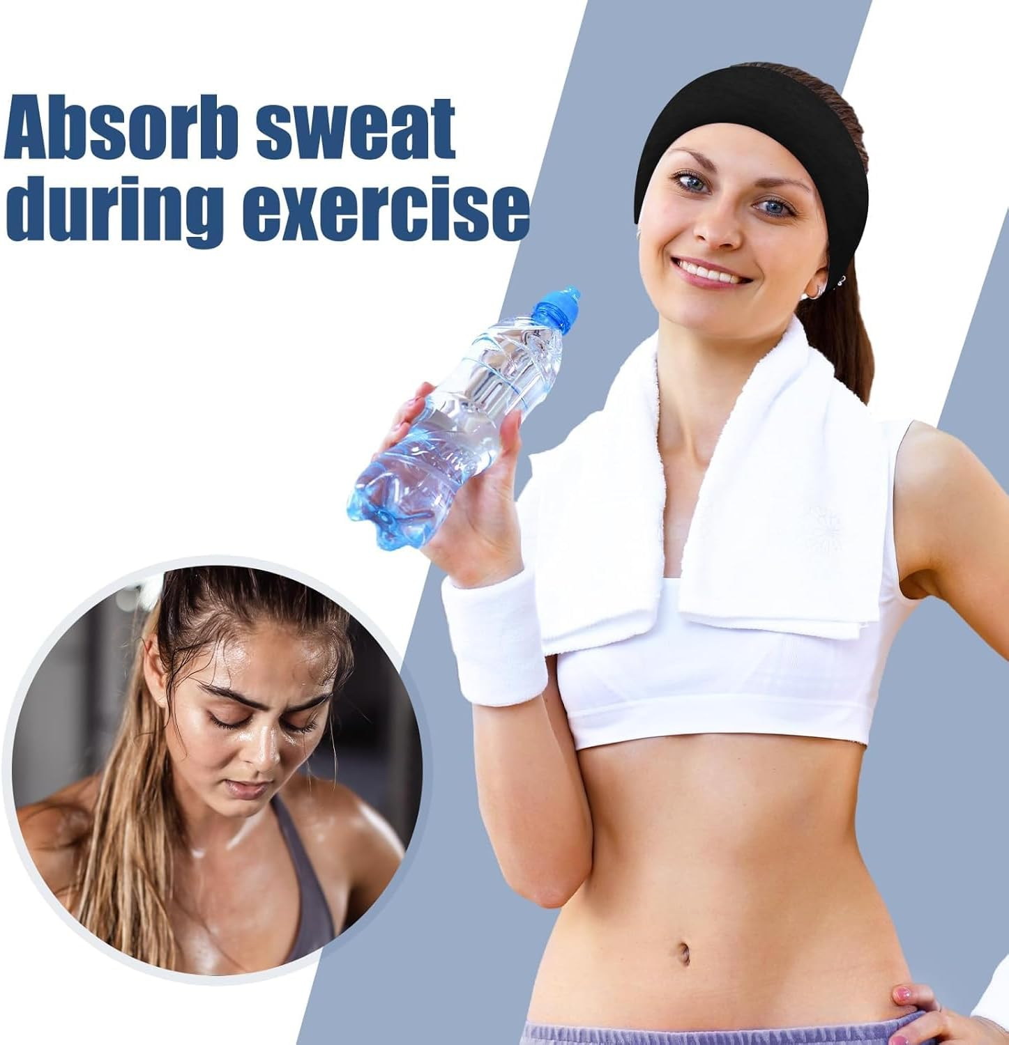 8Pack Wide Headbands for Women, Non- Slip Thick Boho Headbands for Yoga, Workout, Running, Sports, Gym, Tennis, Daily Use Hair Fashion Accessories, Soft Stretchy Cotton Hair Bands (Color01, 8 PCS) image number 5