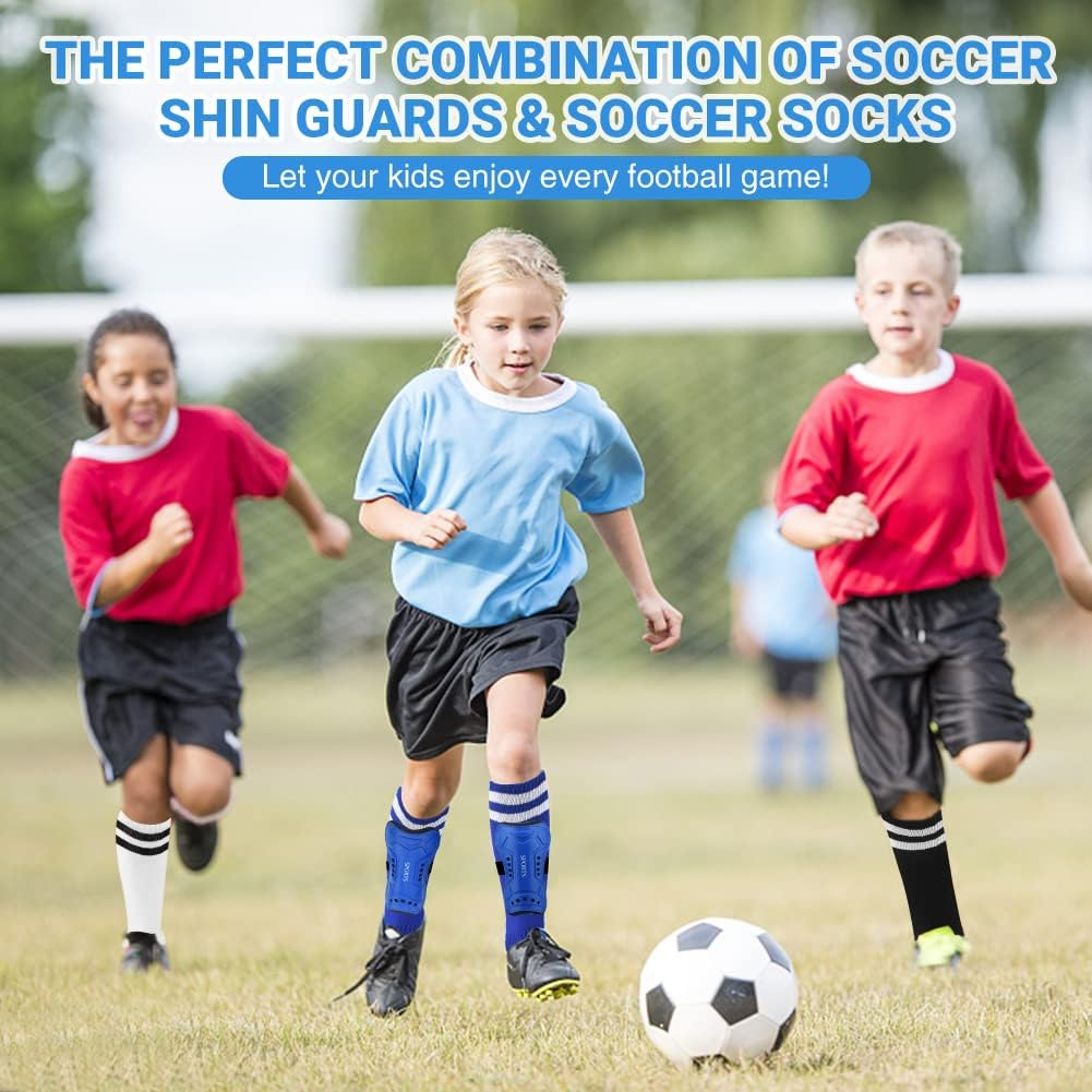 3 Pairs Youth Soccer Shin Guards - Impact Resistant Kids Soccer Shins Guards + 3 Pairs Long Soccers Socks, Flexible Football Shin Pads Protectors for 6-15 Years Old Boys Girls Children Teenagers image number 3