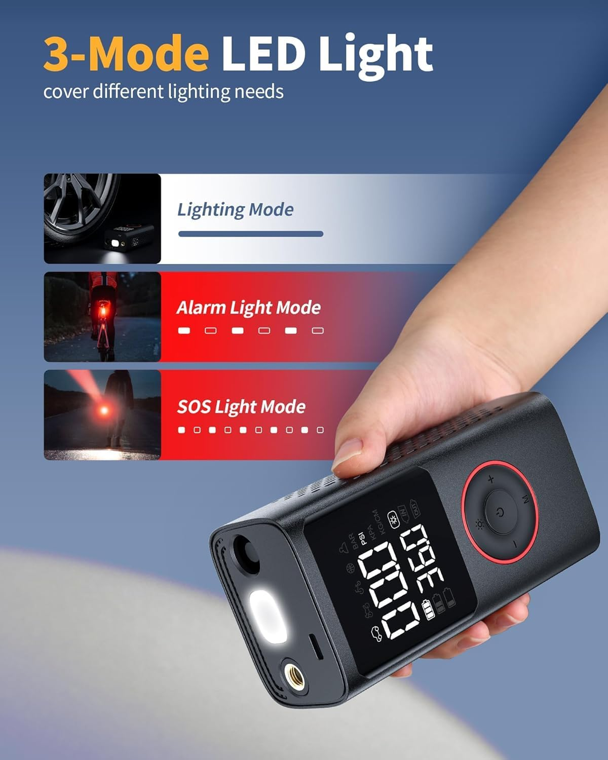 Tire Inflator Portable Air Compressor, 150 PSI Cordless Mini Bike Tire Pump, Air Pump for Auto, Motorcycle, Bicycle, Balls with Pressure Gauge&Led Light image number 6