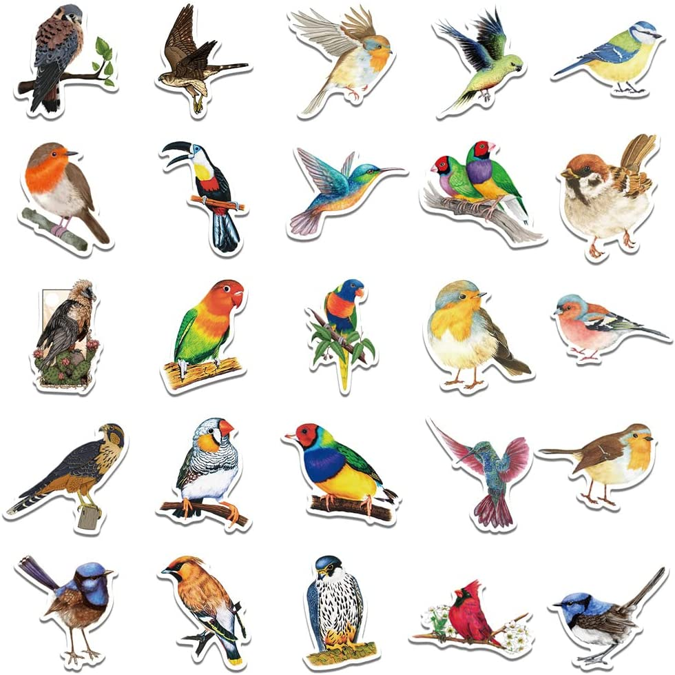 Colourful Bird Stickers 50 Pcs, Cartoon Birds Parrot Waterproof Vinyl Stickers for Laptop Phone Water Bottles Scrapbooking Journaling Guitar Skateboard DIY Decoration for Kids Teens image number 1
