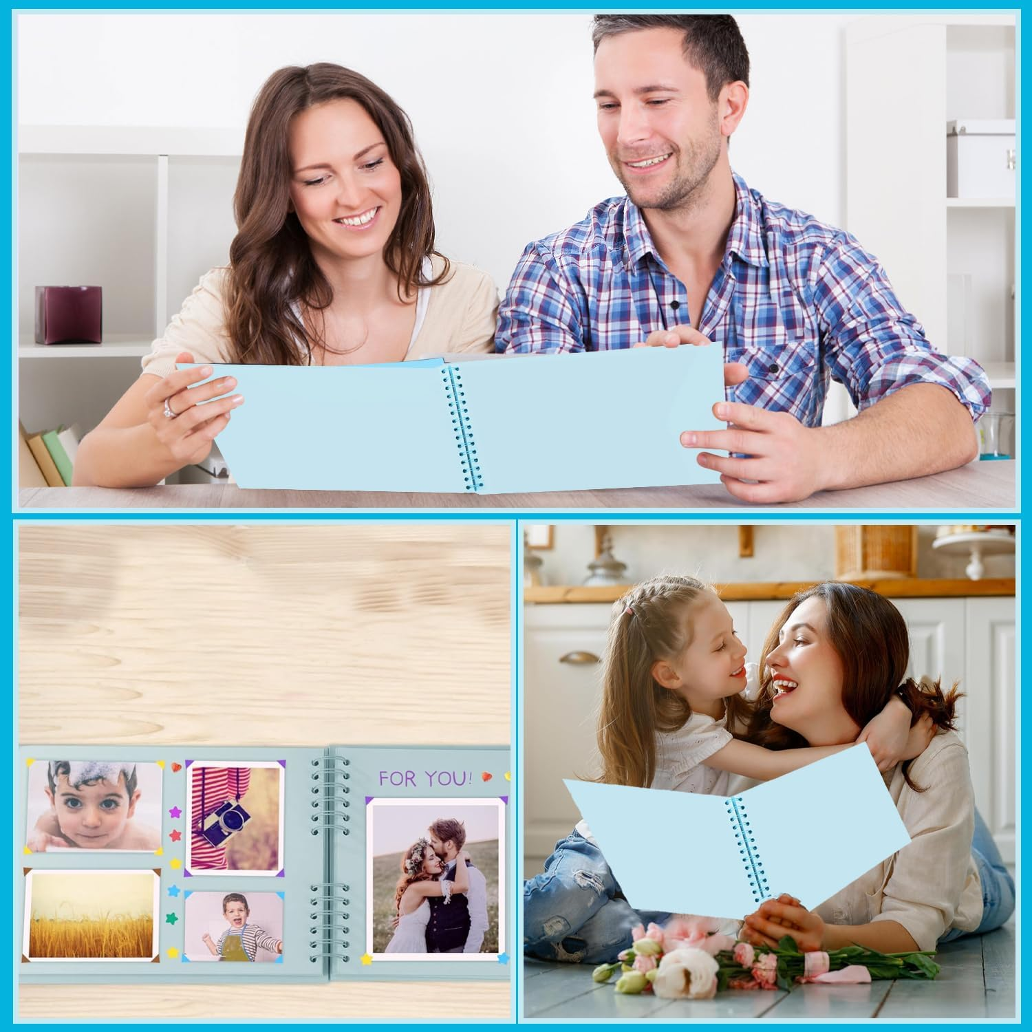 Scrapbook Photo Album, 8-Inch Personalized Photo Book, DIY Memory Album with 3 Album Stickers, Square Hardcover Scrapbook for Wedding, Babies and Anniversaries, 30 Sheets image number 4