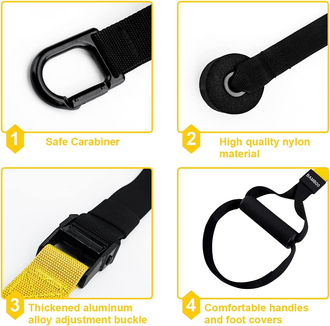 Suspension Trainer Kit,Bamb00 Sling Training with Door Anchor,Adjustable Multifunctional Fitness Band Set for Home Gym and Outdoor Professional Full-Body Workouts(1,Black Yellow)