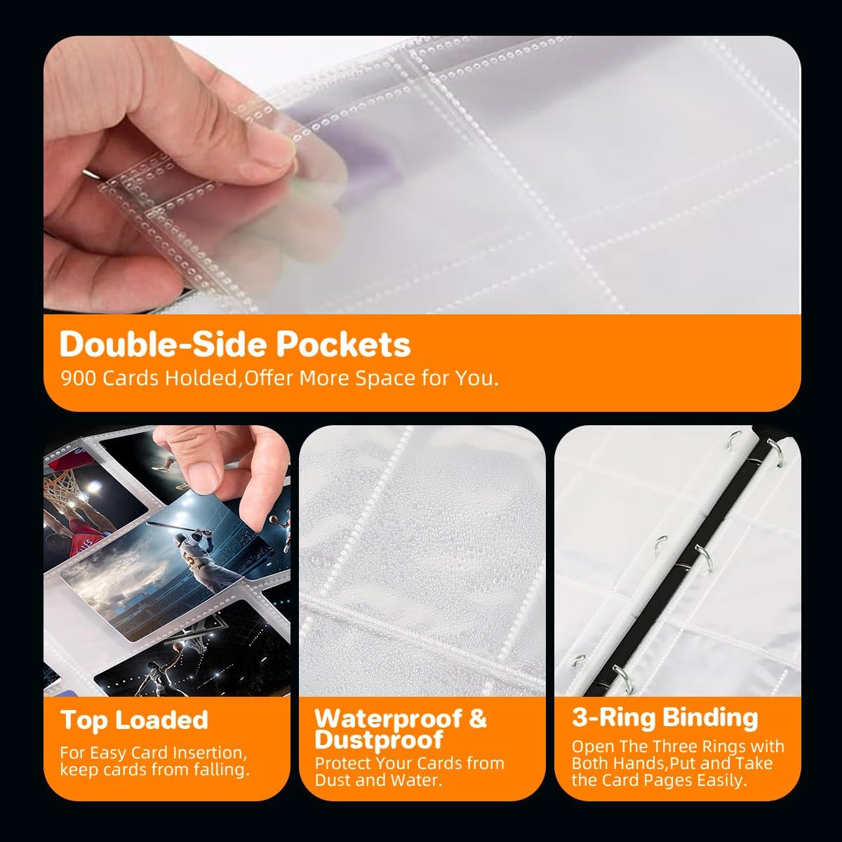 9 Pocket Premium Zip Trading Card Binder - 720 Double Sided Pocket PU Collection Album for MTG, TCG, Sports Cards (Carbon Black) image number 4