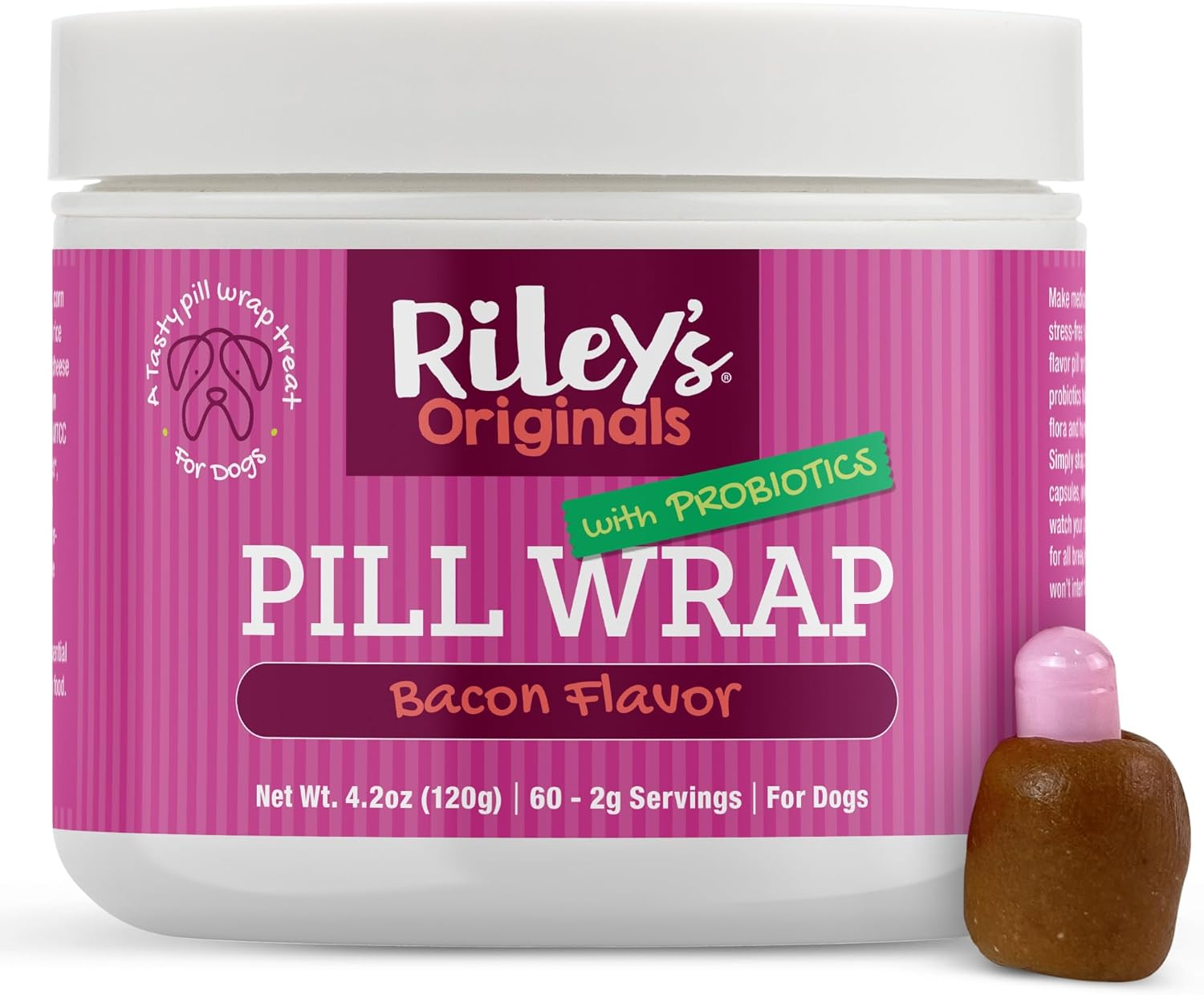 Riley'S Pill Wrap for Dogs with Probiotics - Delicious Bacon Flavored Pill Paste for Dogs - Wrap Pills, Capsules, & Tablets in a Pocket or Pouch to Mask the Taste & Make Medication Time Easy - 4.2 Oz image number 6