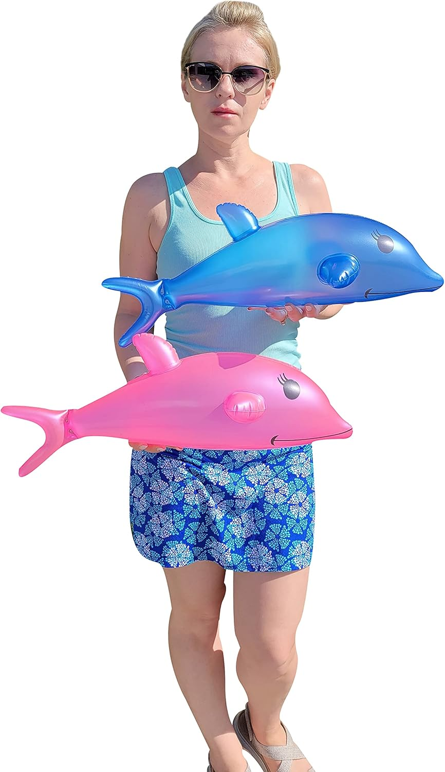 Blue and Pink Pearlized 22" Dolphin Inflatable Pool Toy (Set of 2) Inflate Beach Poolside Aquatic Sea Inflates (3 Sets - 3 Blue + 3 Pink) image number 3