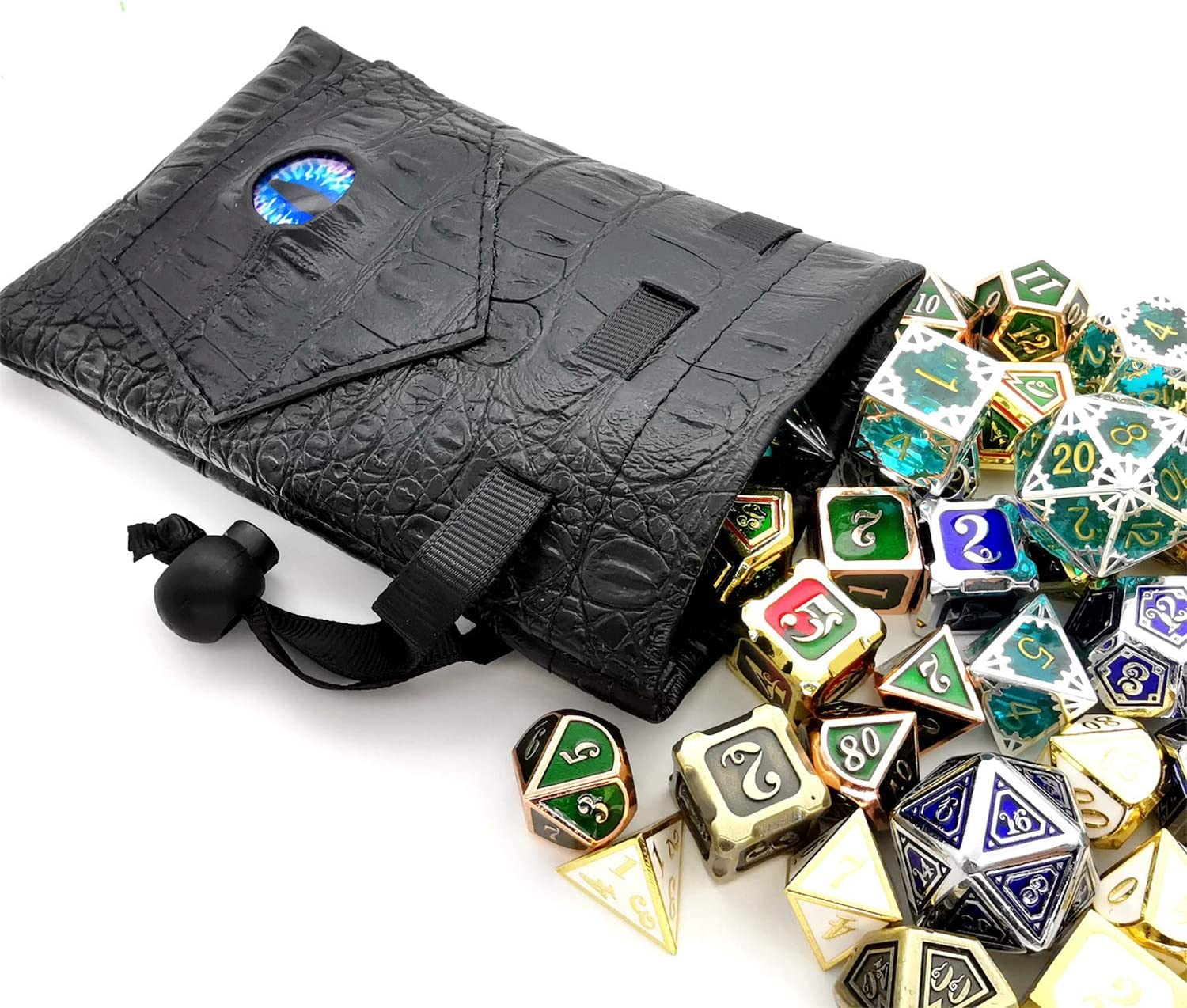 HAOMEJA DND Stuff Role Playing Dice Bag Drawstring Leather DND Dice Bag, Storage Bag Black Blue Eye image number 4