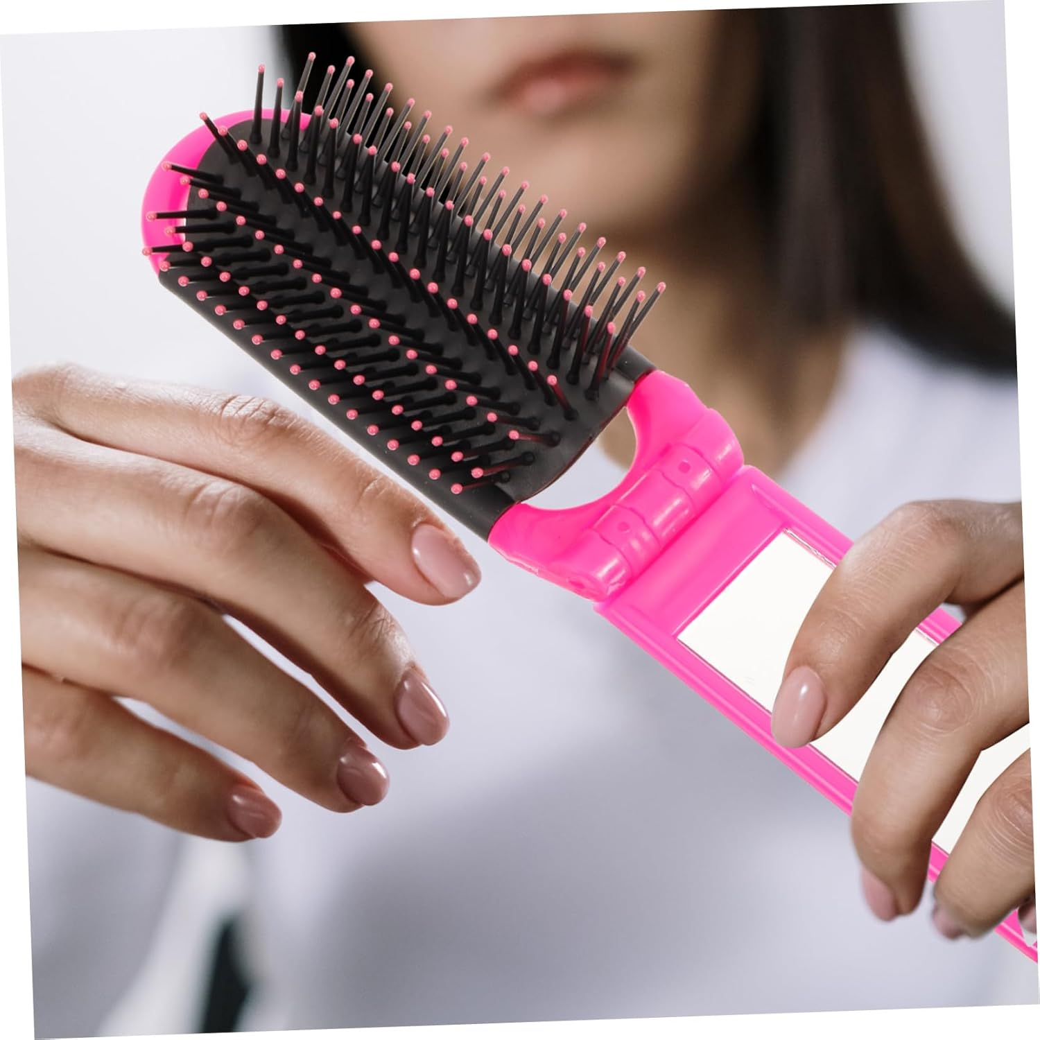 Healeved Portable Folding Comb Hair Brush Mirror for Women Teen Girls Detangling Brush for Hair Styling