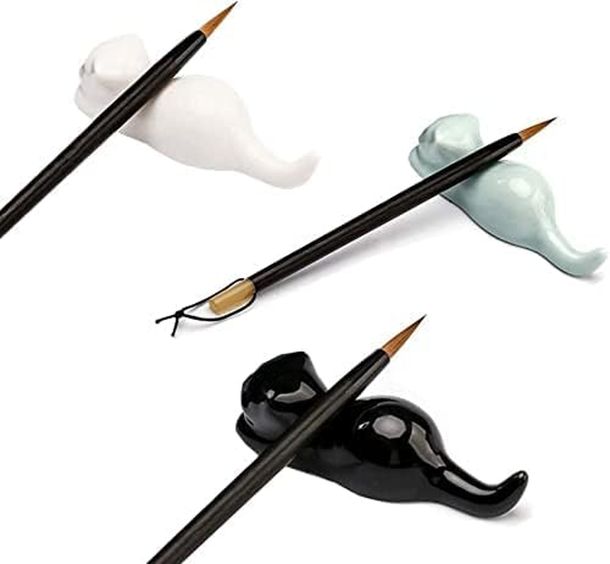 (3 Cats) - Porcelain Brush Holder Rest for Calligraphy & Sumi Brushes Ceramic Oriental Art Supply Chinese Painting Brushes Rests (3 Cats) image number 5
