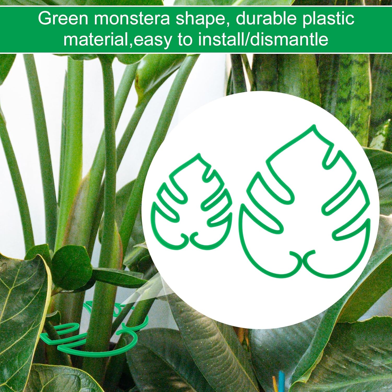 2Pcs Monstera Shaped Plant Stand, 2 Sizes Aesthetic Leaf Plant Support Climbing Houseplant Stem Supports Plant Stem Support Plant Growth Accessories for Keeping Plants Growing Vertical (Green) image number 3