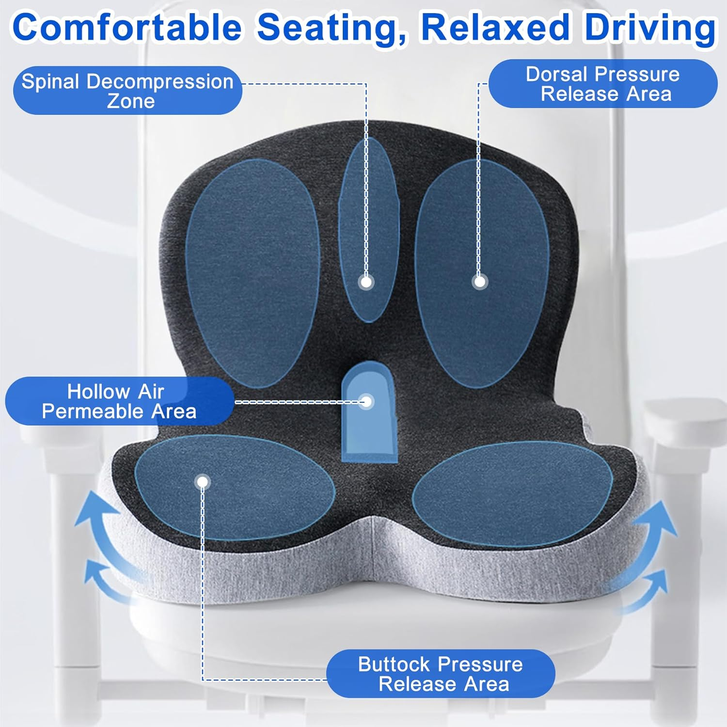 Car Seat Cushion, Memory Foam Office Chair Cushion with Lumbar Support for Back Pressure Relief, Ergonomic Trucker Seat Cushions for Long Drives, Sciatica Pad Cushions for Car, Truck, Gaming Chair image number 3