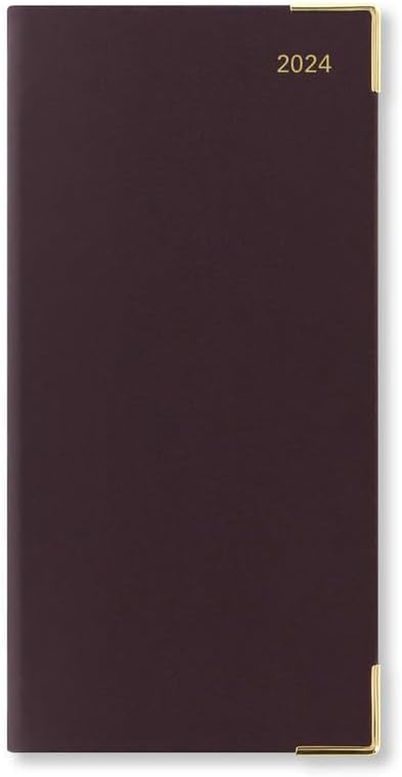 Letts of London Roma Slim Week to View with Appointments, Notes and Planners Leather 2024 Diary, Burgundy