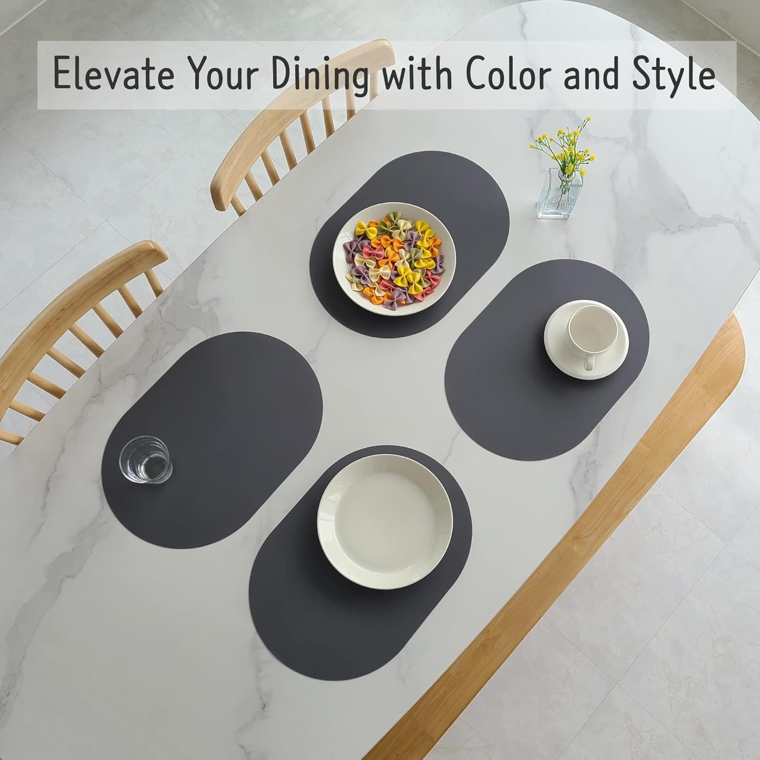 Silicone Placemats Set of 4 - Heat Resistant Washable and Wipeable Non Slip Place Mats, Waterproof Modern Dining Table Mats, Oval 16.9"X11.8"(Classic Dark Gray) image number 3