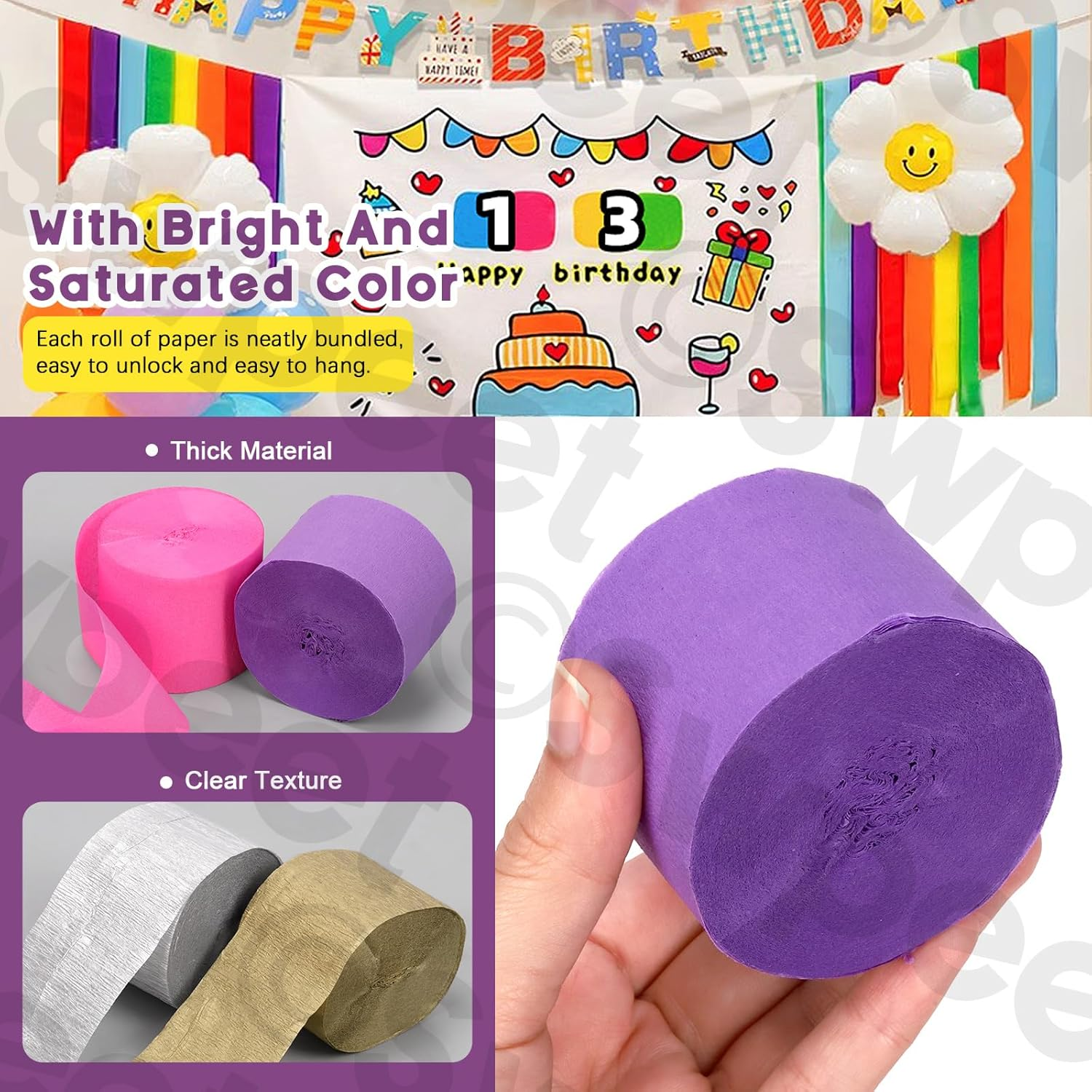 Swpeet 12 Rolls 12 Colors Crepe Paper Streamers 1.77 Inch Wide per Roll Assortment Kit, Party Decorations Streamer for Wedding Streamers Birthday Decorations Baby Shower Graduation DIY Supplies image number 5