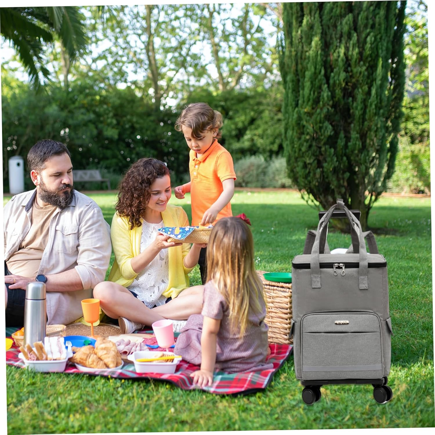 Cooler with Wheels, Cooler with Wheels and Handle, 14X8X18 Inch Oxford Cloth, 3 in 1 Rolling Cooler with Insulated Interior, Ice Chest with Wheels for Camping Picnic Hiking Beach, Travel Cooler image number 5