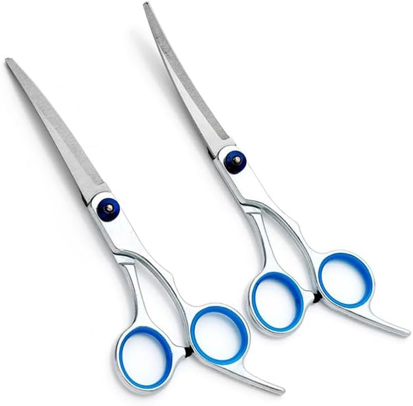 AIMALL 7PCS 7" Pet Grooming Scissors Set, Straight & Curved Dog & Cat Cutting, Thinning Shears, Includes Comb and Storage Case image number 4