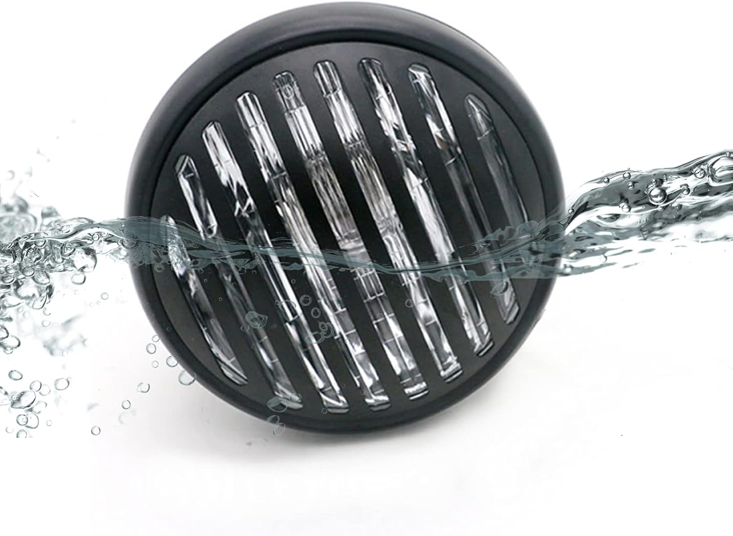 7" round Motorcycle Headlight with Custom Grille Cover and Bracket Assembly, Black Retro Universal Motorbike Front Headlamp for Softail Street Glide Chopper Cruiser CG125 image number 5