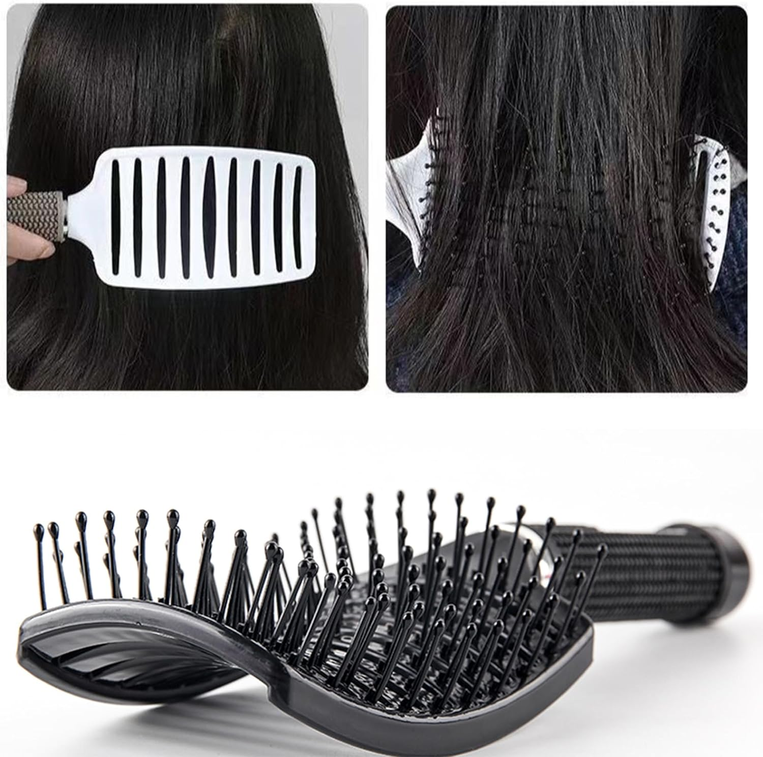 2 Pcs Hairbrush, Magical Brush Curved and Vented Bristle Nylon Hairbrush (Black White) image number 6
