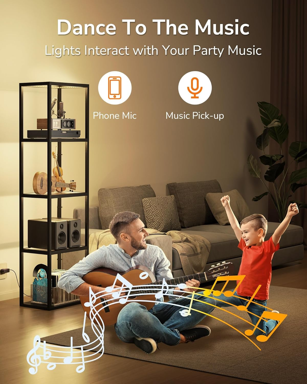 Display Shelf with Light, 5-Tier Tall Display Shelf with Dimmable LED Floor Lamp, 169Cm Floor Lamp with Shelves, Glass Display Shelves for Bedroom Decor image number 5