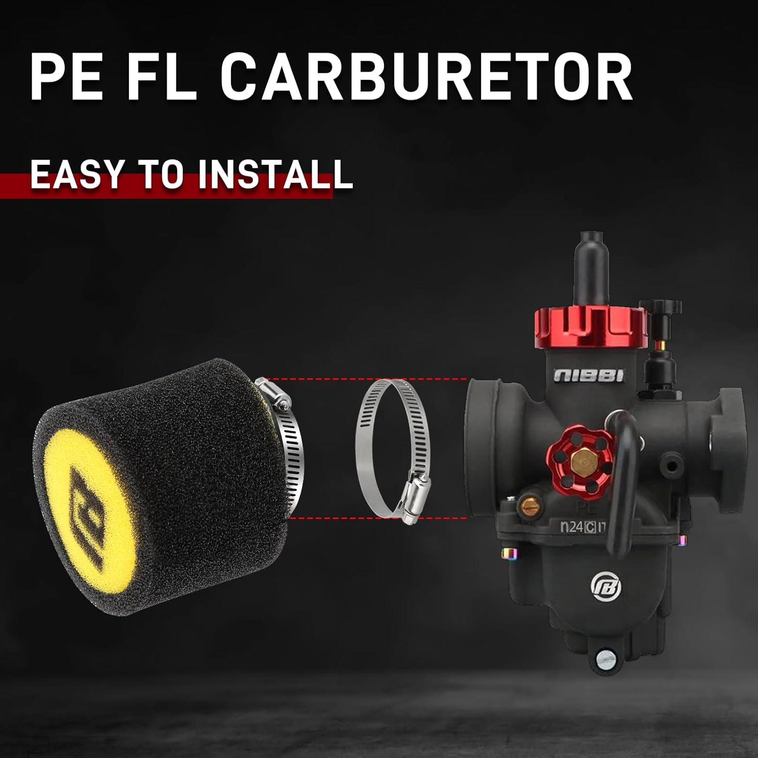 NIBBI PE24 Carburetor Kit, 24Mm Carburetor Kit with Carb Jets - Fit for 140Cc 150Cc Dirt Bike Pit Bike Apollo Taotao Lifan Kayo SSR image number 3