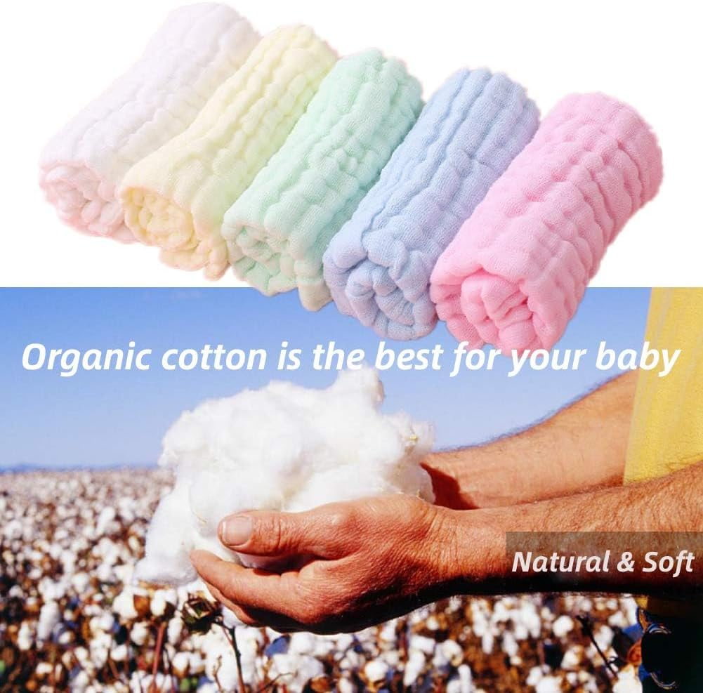 (Colorful) - 5PCS Premium Baby Muslin Washcloths, Super Soft Face Towel for Baby'S Delicate Skin, Natural Cotton 6 Layers, Comfortable Face Cloth, 25Cm X 25Cm Multicoloured image number 2