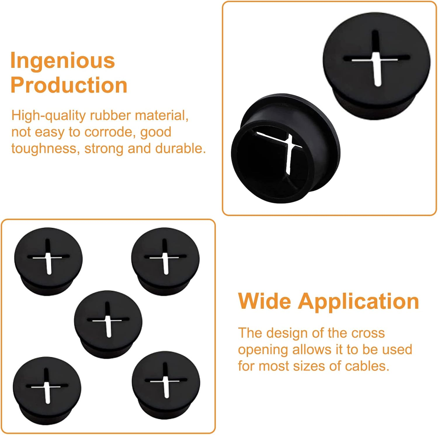 MOROBOR Flexible Silicone Cable Cord Grommet, 20Pcs 25Mm Black Rubber Grommets for Desk, Table, Wire Hole Cover Cable Management Wire Organizer