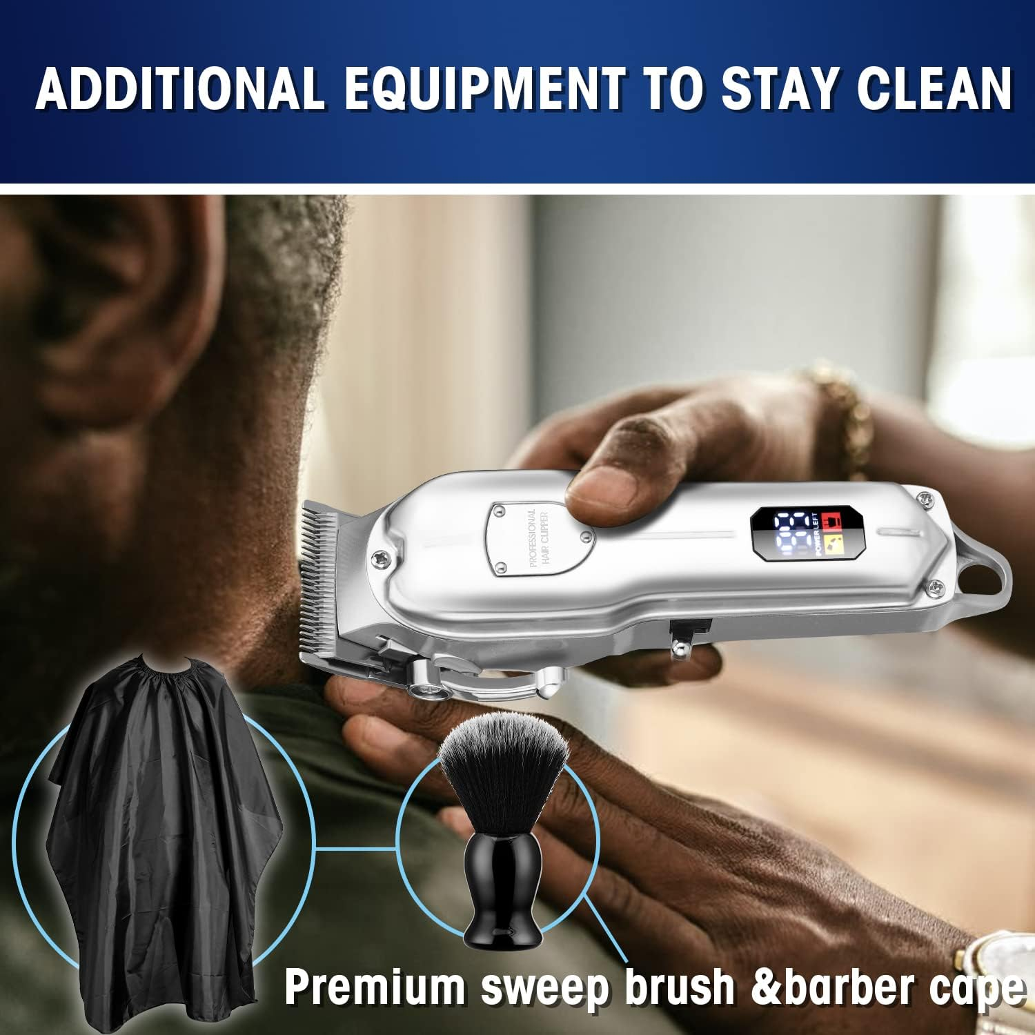 Karrte Professional Hair Clippers and Trimmer Kit,Cordless Hair Cutting Kit,Barber Supplies for Men Beard Trimmer Mens Grooming Kit Accessories (Silver) - Bronze image number 6